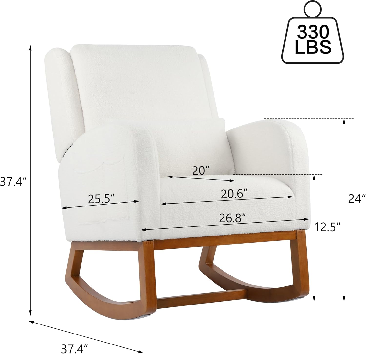 LSSBOUGHT Mecedora mullida para guardería, tela de peluche, cómoda mecedora reclinable para sala de estar, dormitorio, sillón acogedor con respaldo