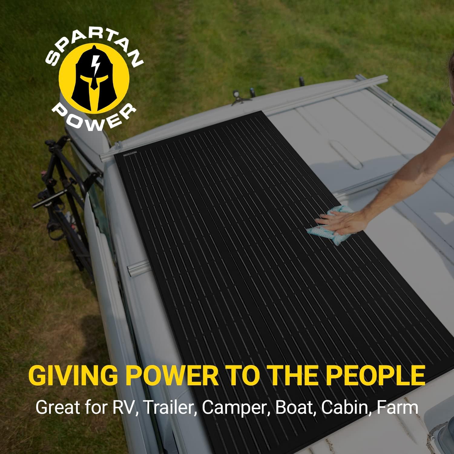 Spartan Power Panel solar de 100 W, 9 barras de autobús, color negro, ideal para RV, remolque, cámper, barco, cabina, granja, SP-100W