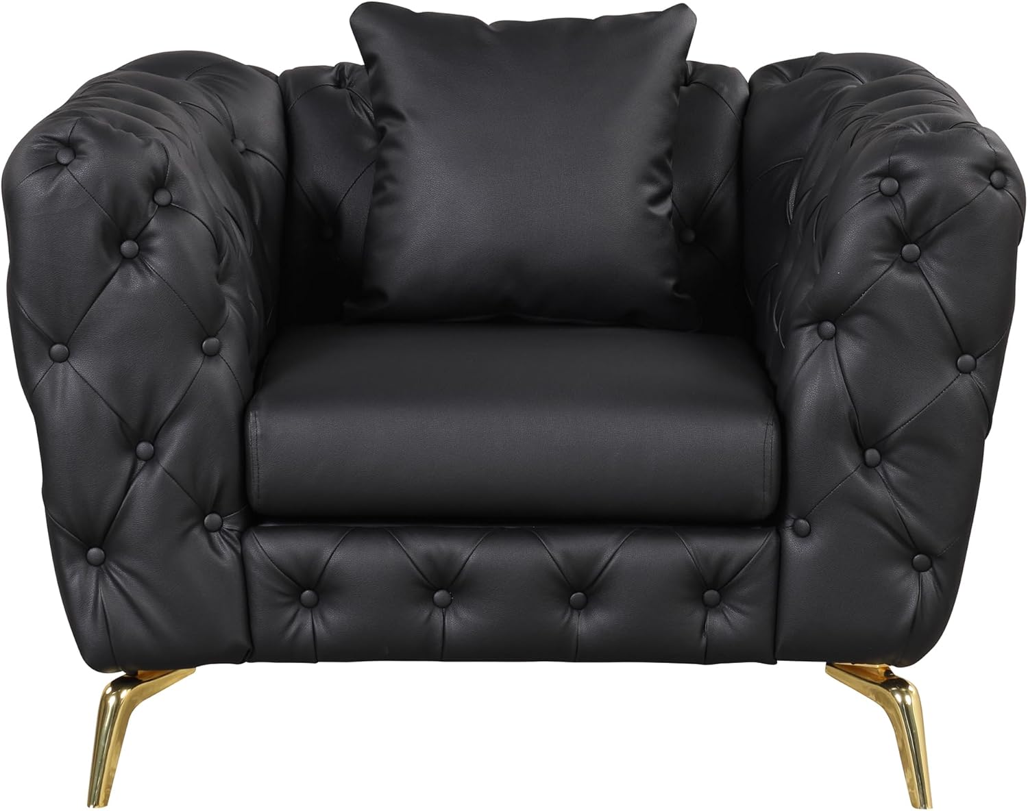 Sofá Chesterfield moderno de 44 pulgadas con patas de metal resistentes, sofá individual tapizado de poliuretano con respaldo copetudo con botones,