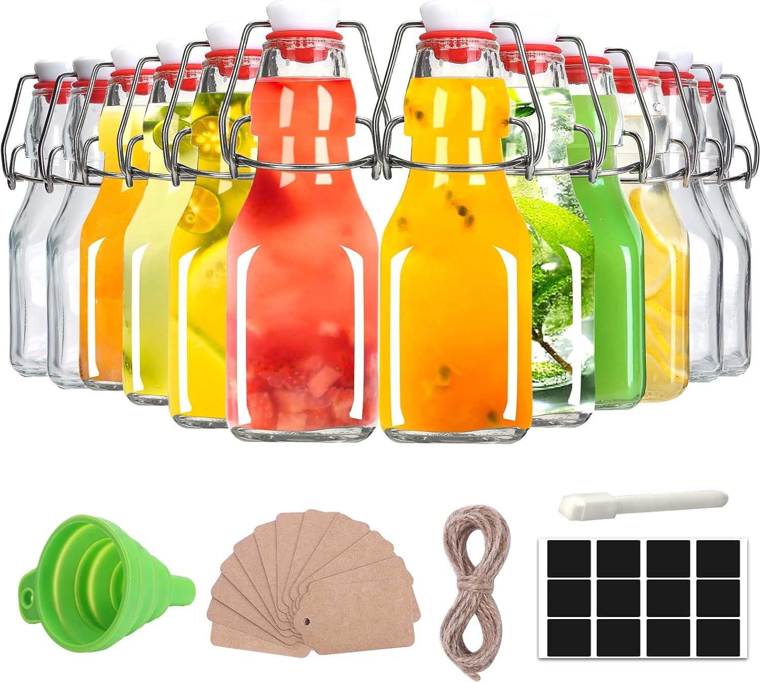 Botella de vidrio transparente con tapa abatible para tapas herméticas, paquete de 12 botellas de infusión de 4 onzas con tapas abatibles, para