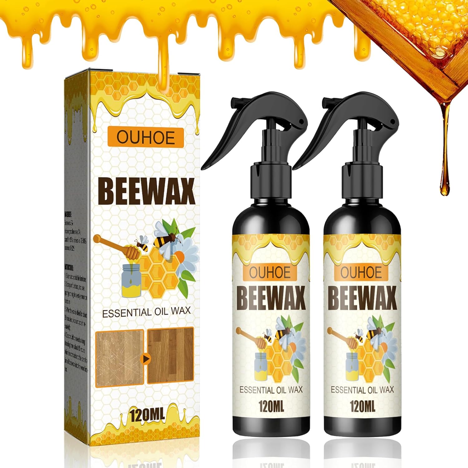 Aerosol de cera de abeja natural, limpiador en aerosol de cera de abejas, el espray original de cera de abejas y limpiador de muebles, aerosol de
