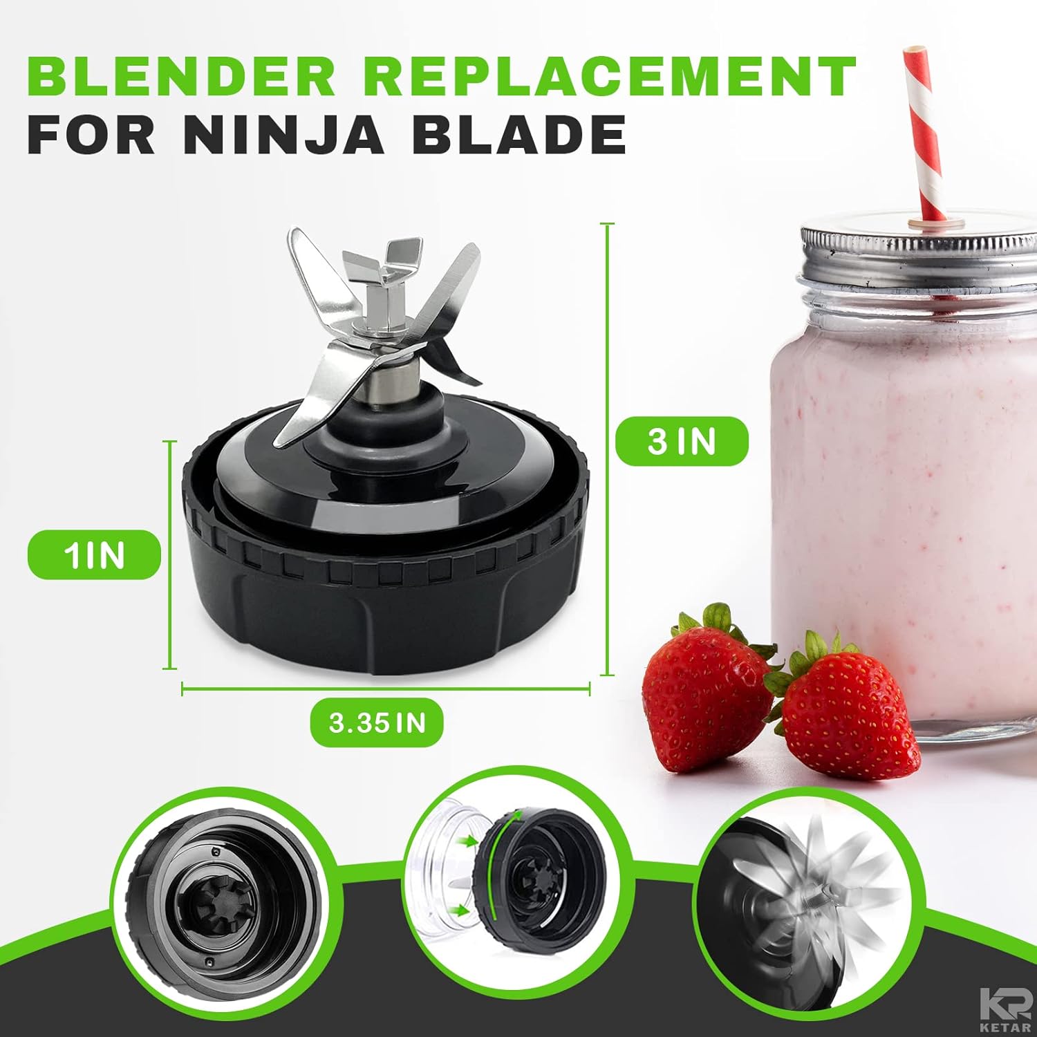 Ninja Blender Cups y Ninja Blade 6 Fin Blender Blender Batidora para Batidos Batidos – Tapa de una sola porción para BL770 BL780 BL660 BL740 BL810