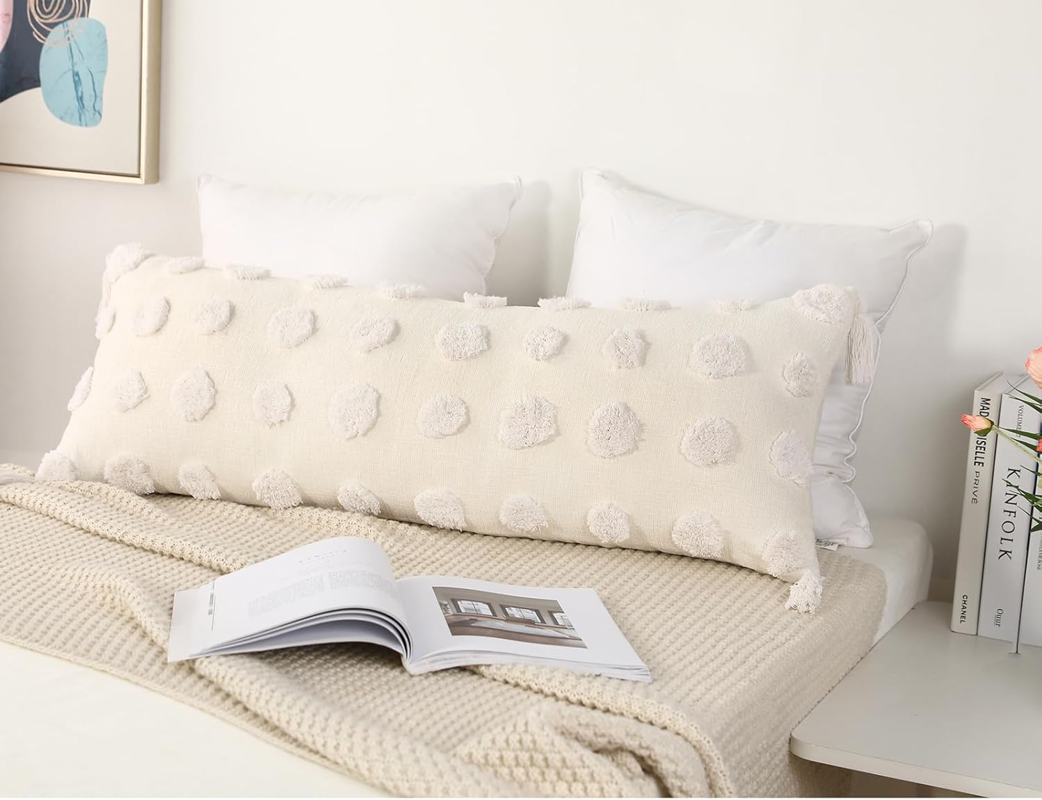PANOD Funda de almohada lumbar larga decorativa de 14 x 36 pulgadas, bohemia, funda de almohada lumbar de felpilla súper suave con borlas para cama,