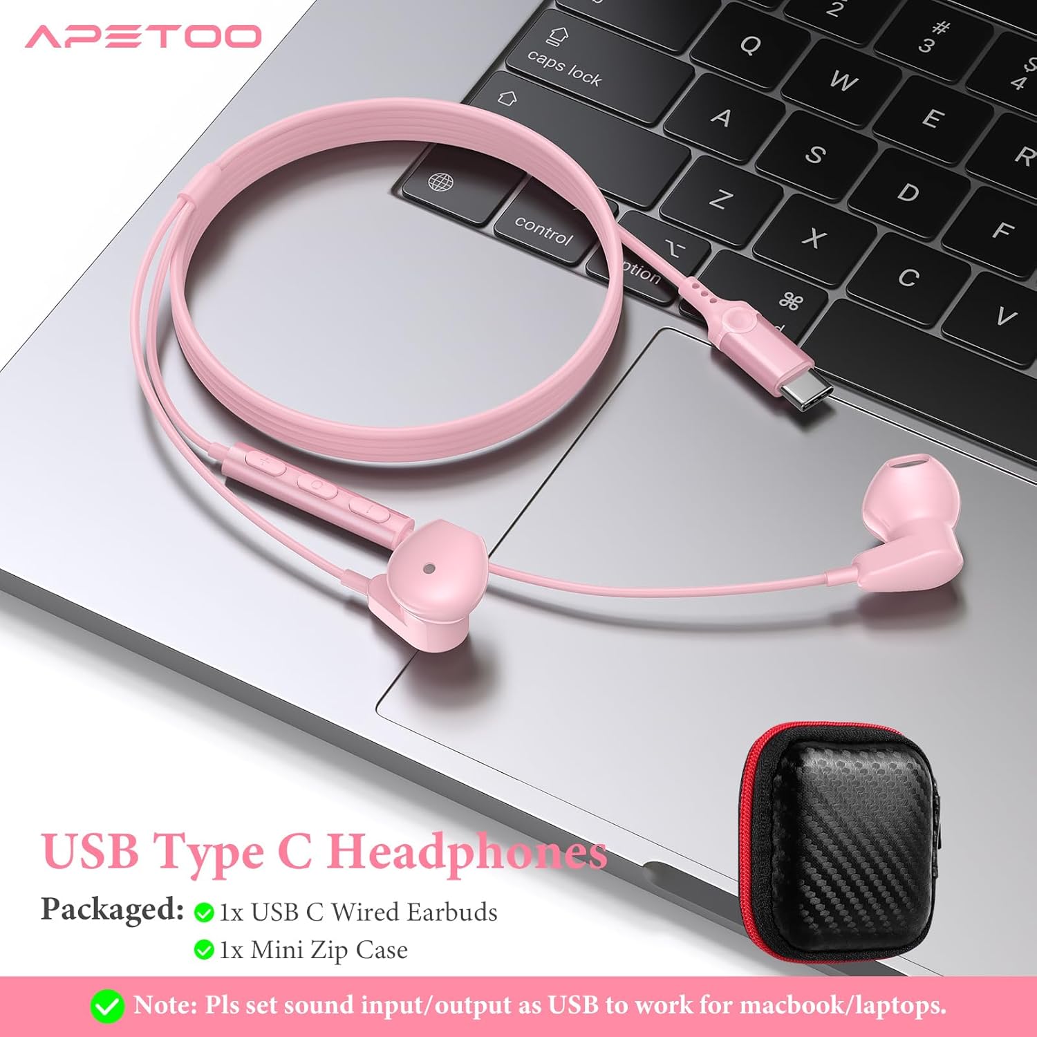APETOO Auriculares USB C para iPad Pro iPhone 15 15 Pro Max, auriculares estéreo de alta fidelidad USB tipo C, auriculares USB C con cable con