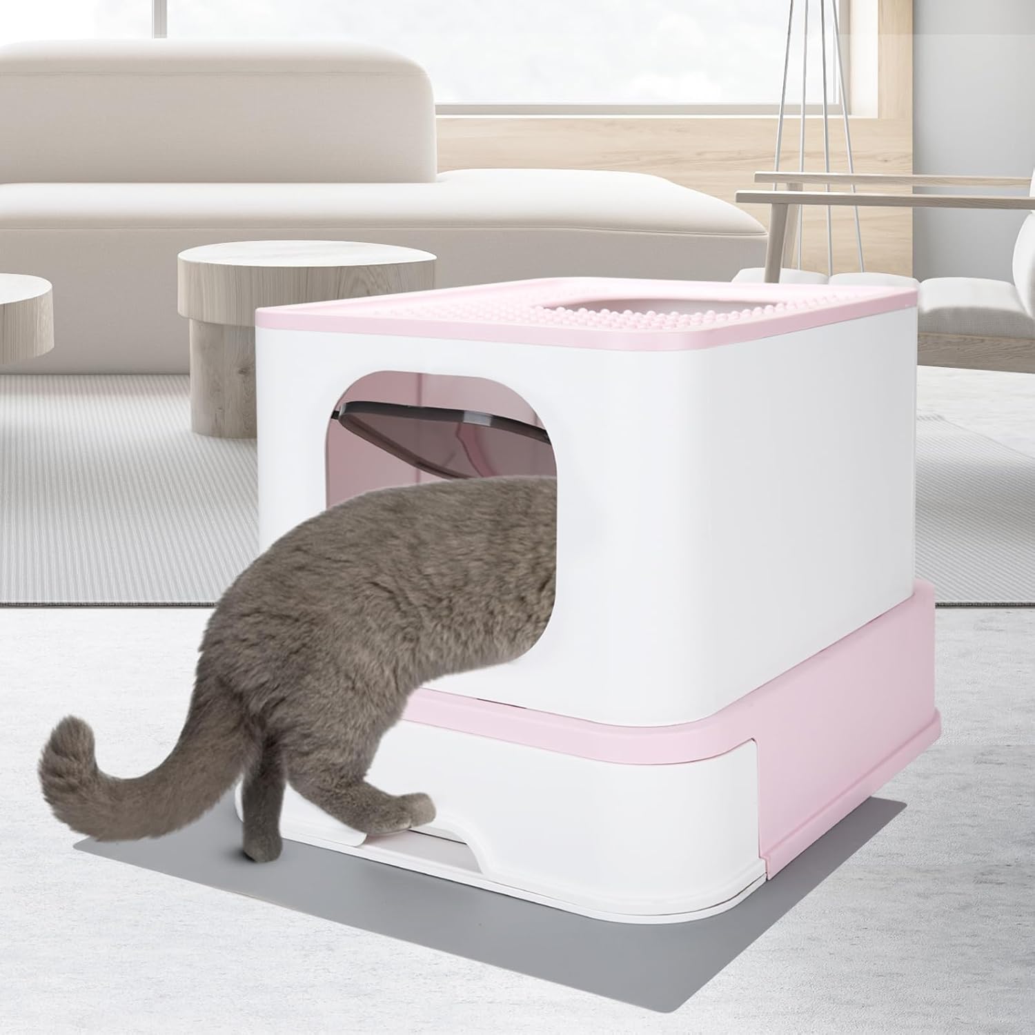 RIZZARI Caja de arena grande plegable para gatos, caja de arena para gatos con tapa, antideslizante, fácil de limpiar y cucharada (actualización,