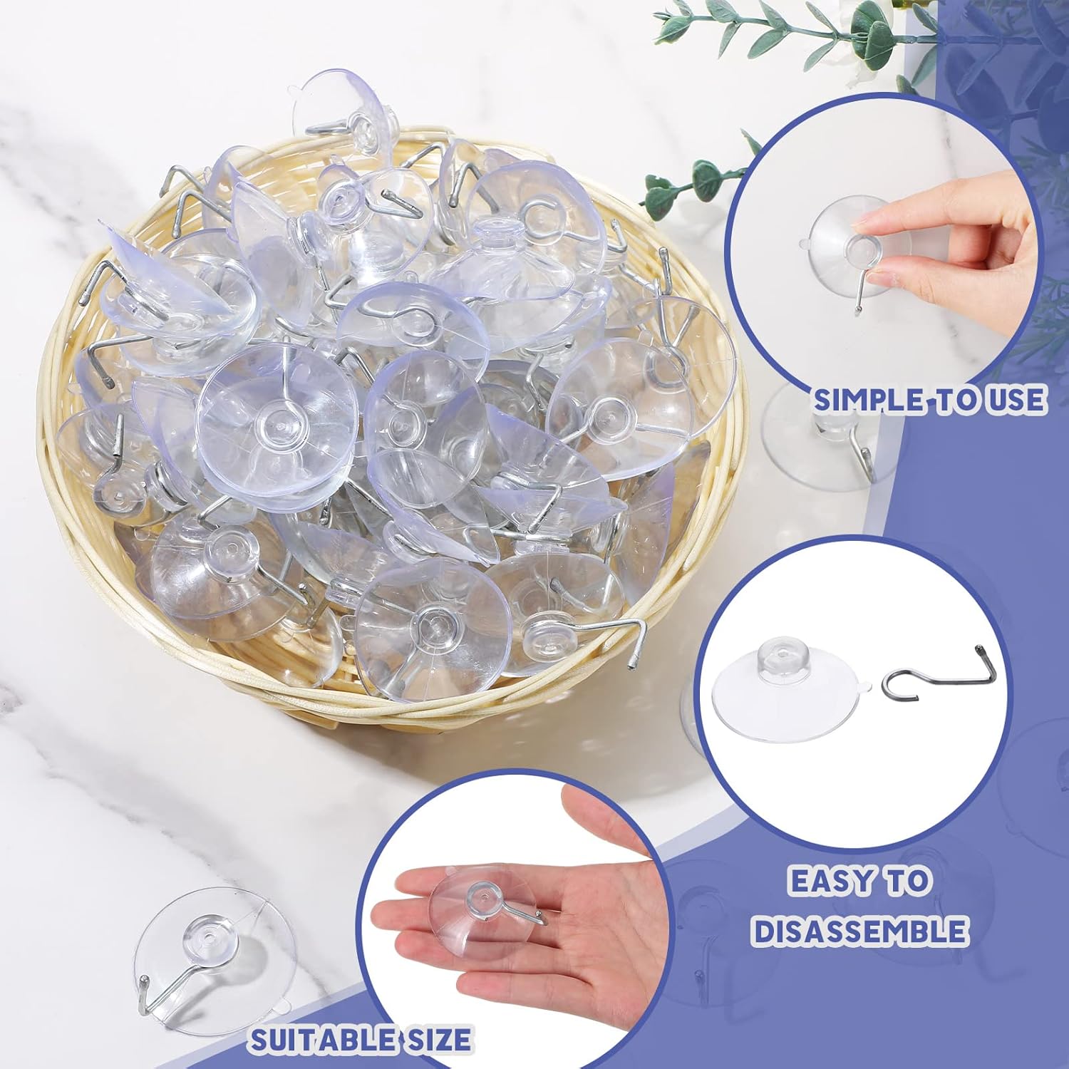 Unittype 120 ganchos de pared con ventosa de PVC, reutilizables, transparentes, con ganchos de metal, prácticos suministros para colgar sin clavos
