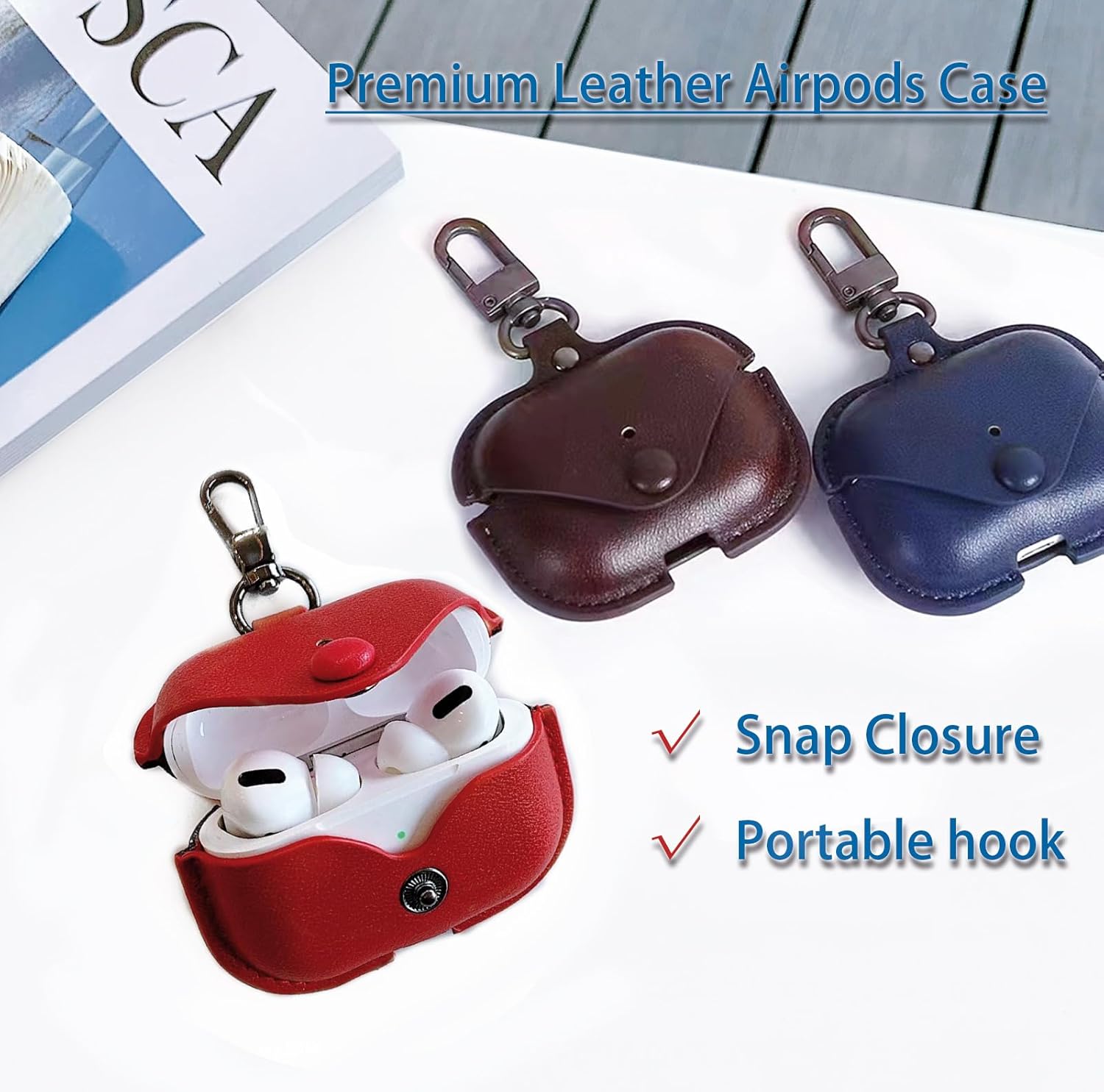 AirPods 3 Funda de cuero para Apple AirPods de 3 generación de moda, funda negra con cierre a presión, funda de carga (negro)
