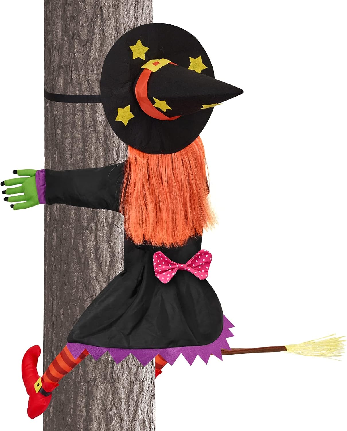 BABYLIAN Bruja grande de 54.3 pulgadas que se estrella en el árbol, decoración de Halloween para patio o casa, decoración interior y exterior,
