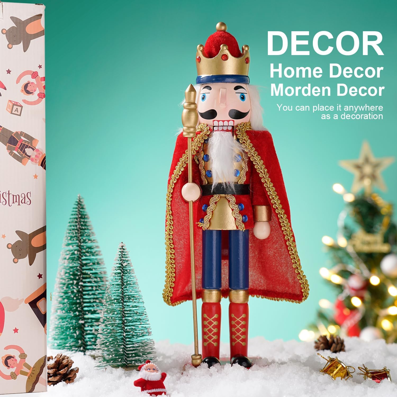 COMBIUBIU Decoraciones navideñas de 15 pulgadas, adornos de cascanueces de madera, soldado, muñeco de cascanueces de Navidad coleccionable festivo,