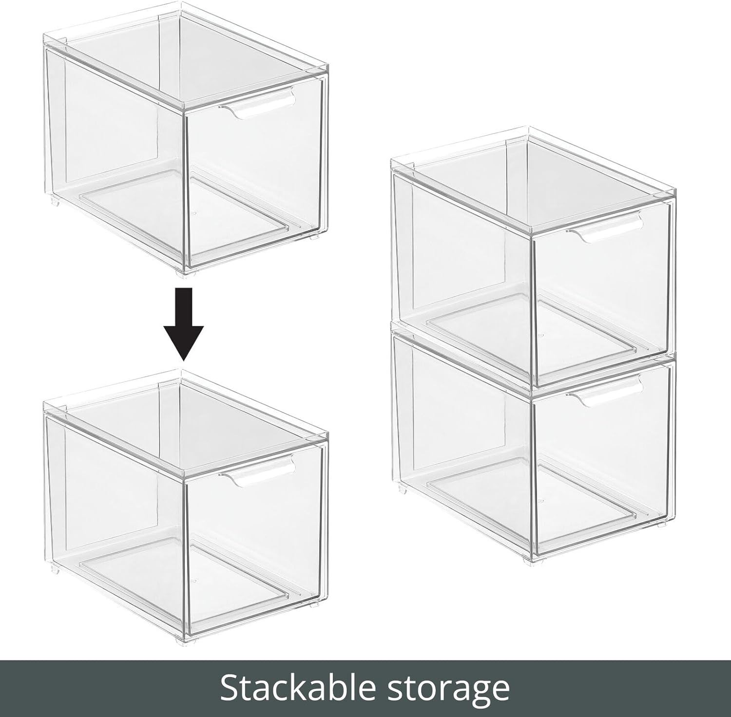 mDesign Contenedor organizador de baño de plástico con cajón extraíble, contenedor de almacenamiento delgado y apilable para accesorios de baño,