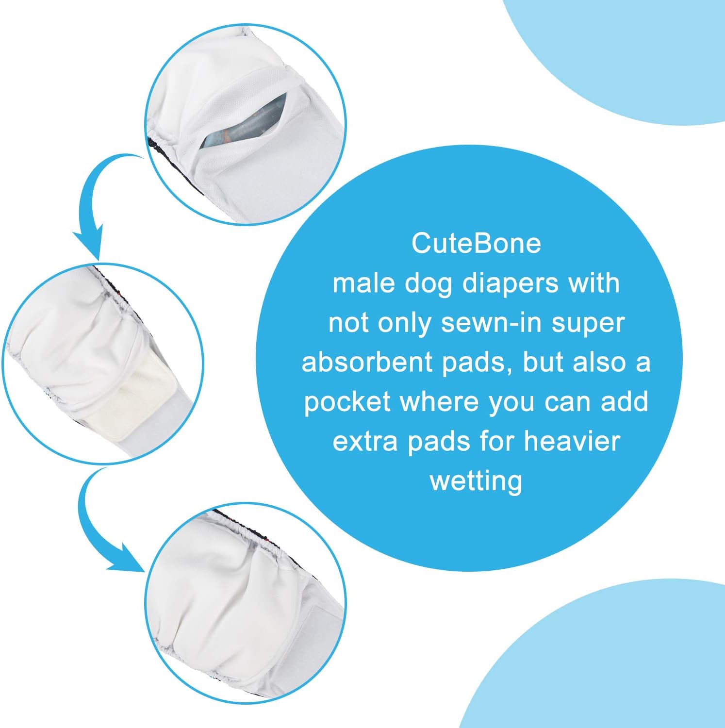 CuteBone – Pañales lavables para perro macho, 3 unidades por paquete, modelo DM27M