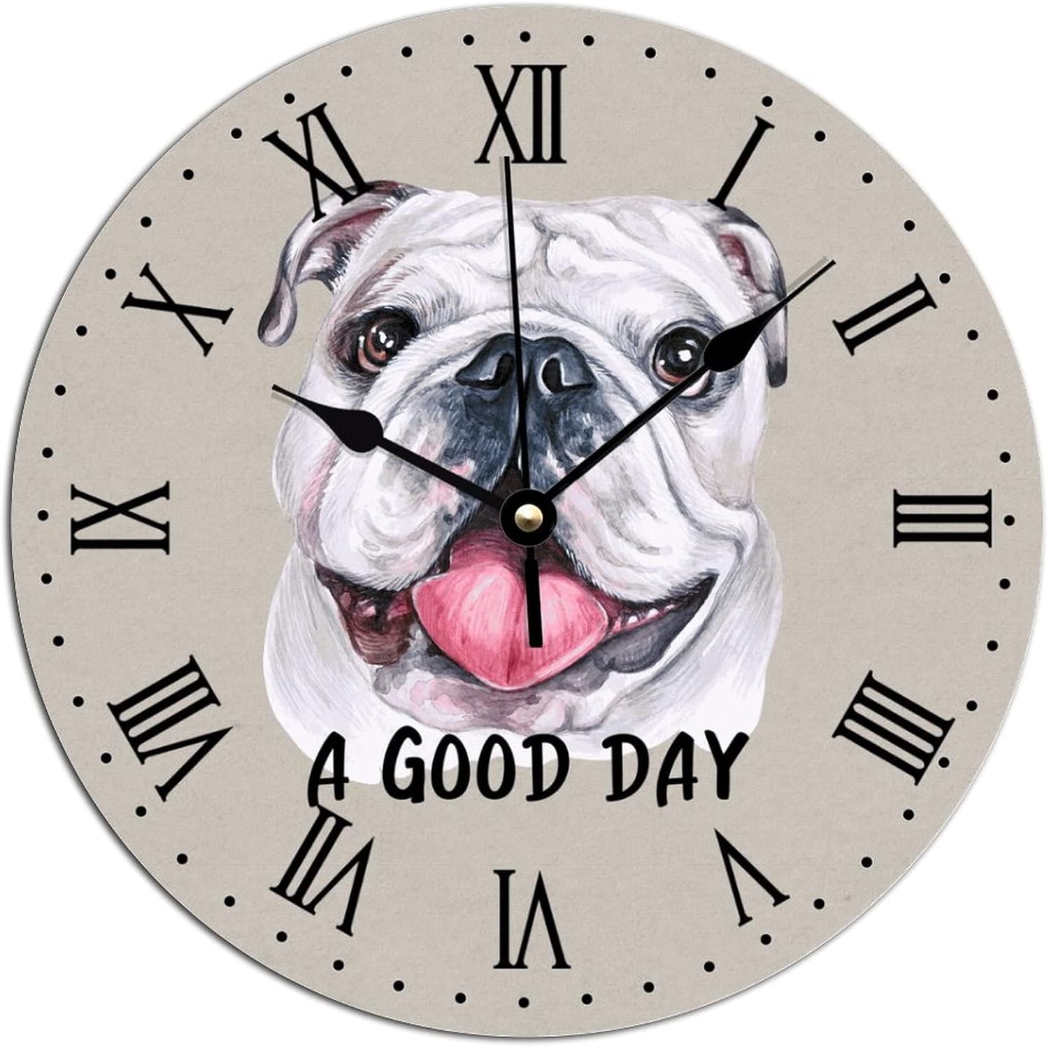A Good Day – Reloj redondo de bulldog inglés para pared, reloj de regalo para propietario de bulldog inglés, reloj de pared de PVC, funciona con