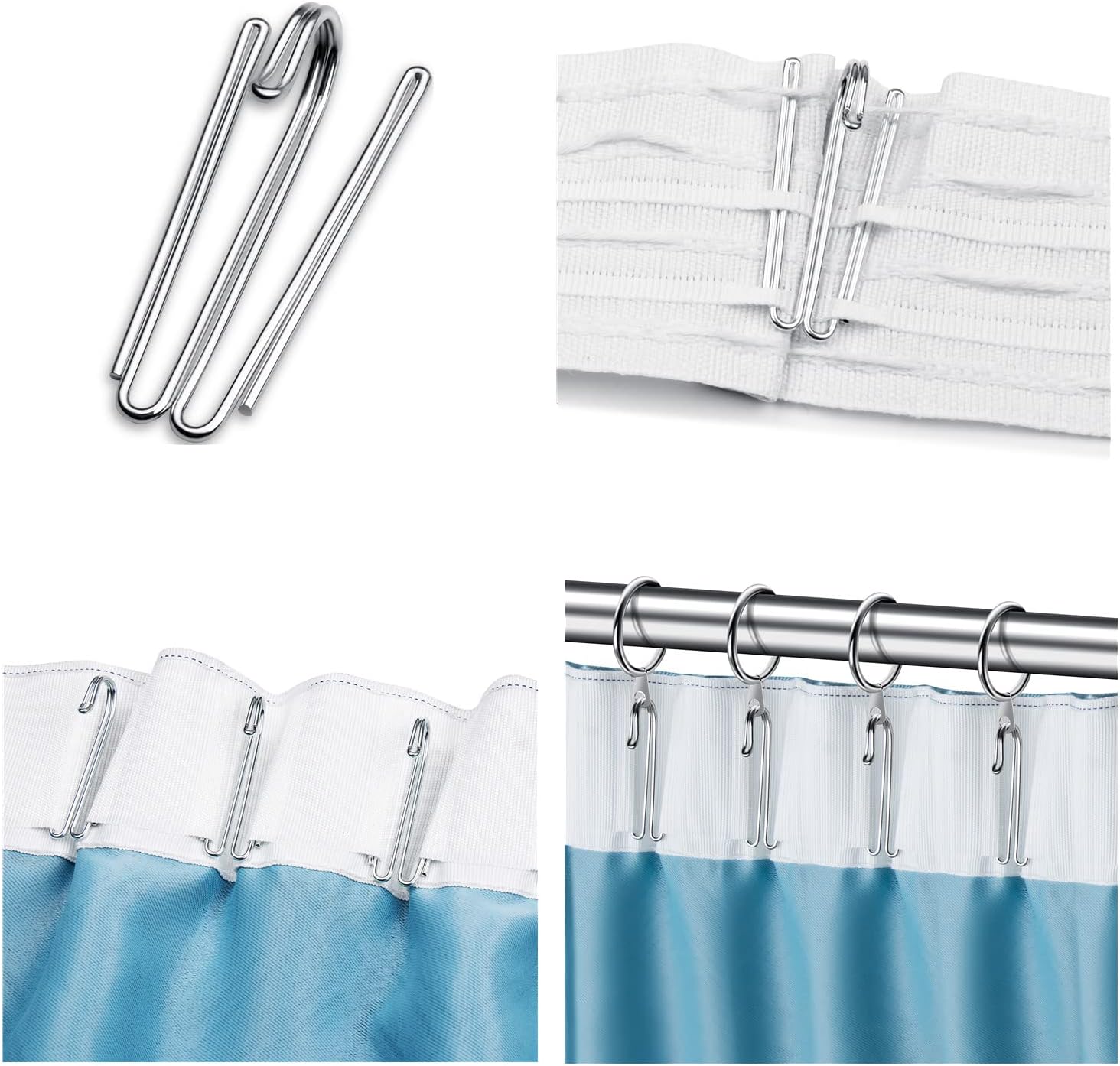 Ganchos de metal para cortinas, pasadores de cinta plisados, ganchos de punta profunda resistentes (paquete de 30)