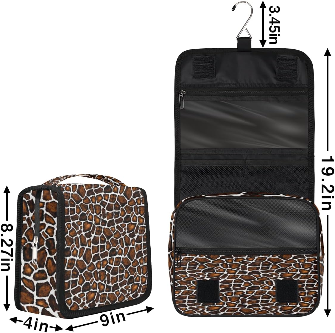 Neceser vintage de piel de jirafa para mujer, organizador de maquillaje de viaje con gancho para colgar, bolsas de cosméticos de viaje para