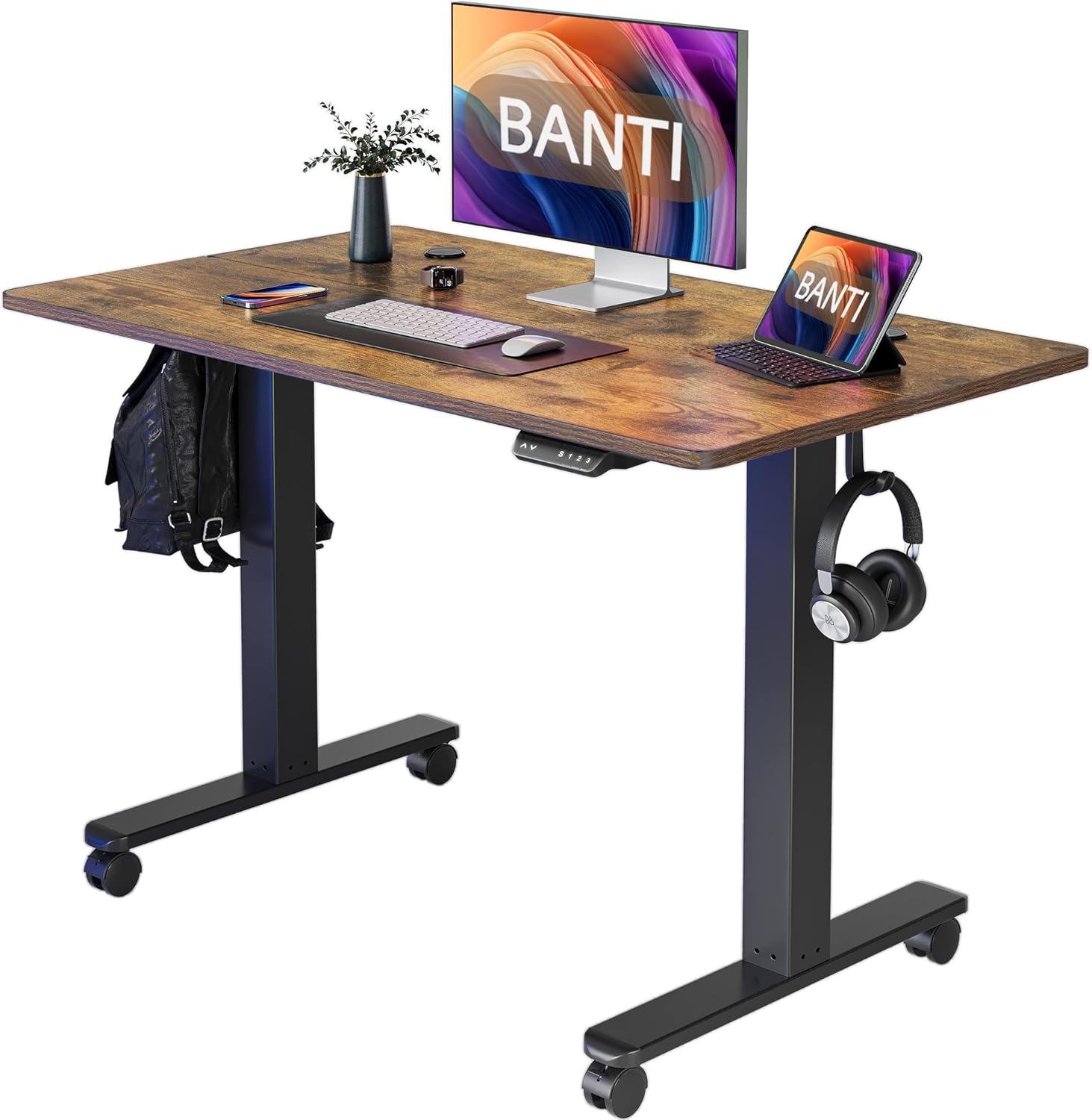 BANTI Escritorio eléctrico de pie ajustable de altura de 48 x 24 pulgadas, mesa de pie, escritorio de oficina en casa con tablero de empalme, parte