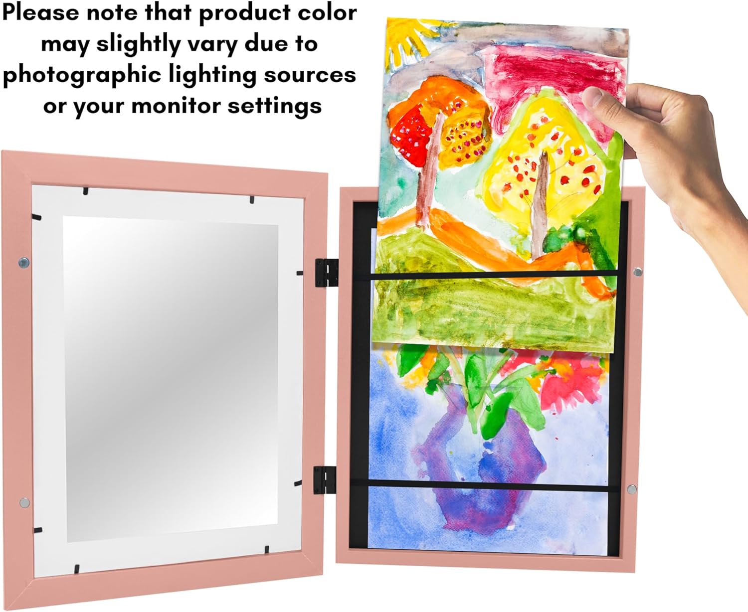 Americanflat Marco para obras de arte infantiles, carga frontal, rosa melocotón, 8.5 x 11 pulgadas con paspartú o 10 x 12.5 sin él, formato de