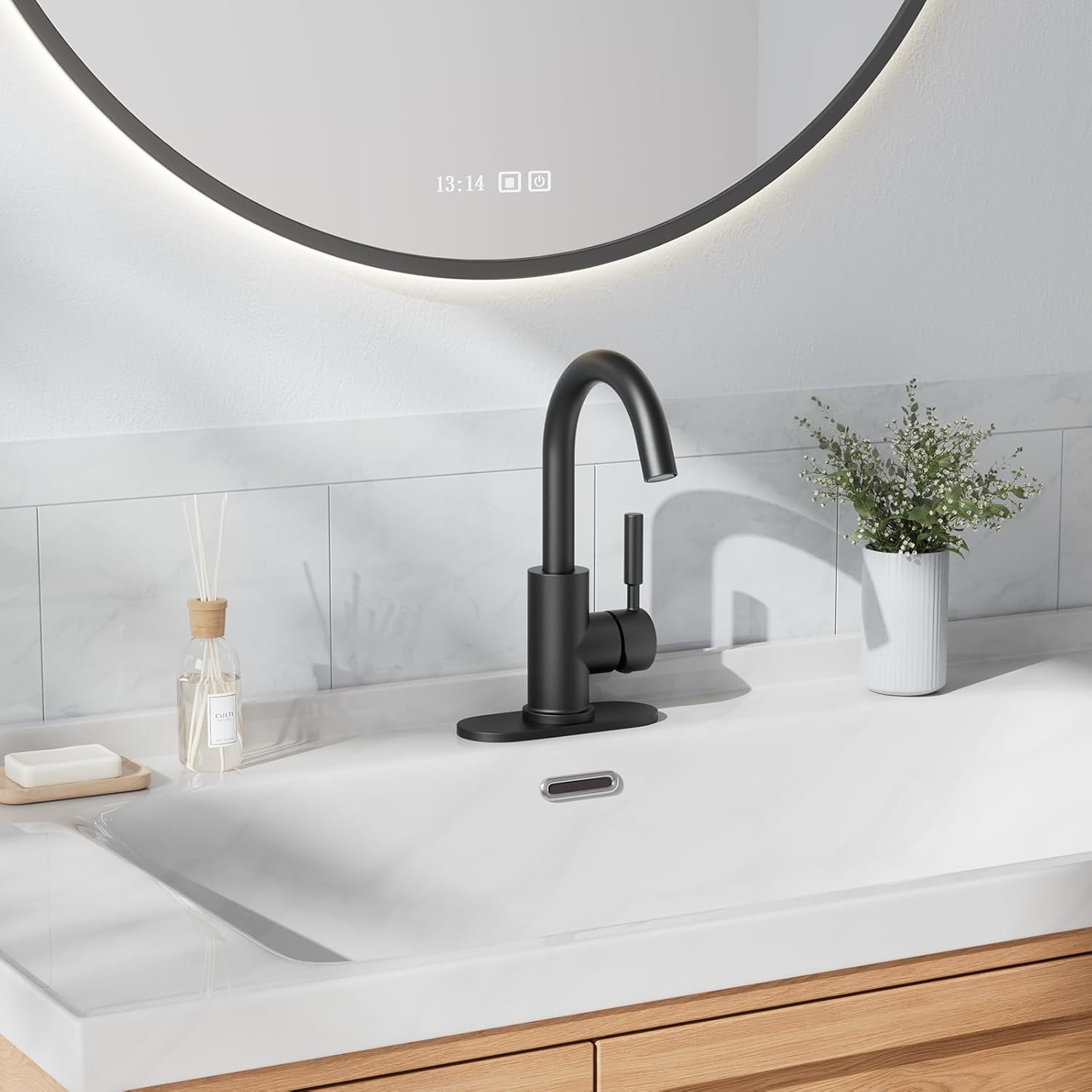 Phiestina WE08E-MB – Grifo de acero inoxidable de arco alto de un solo orificio negro mate para fregadero de precocinafregadero de barfregadero de