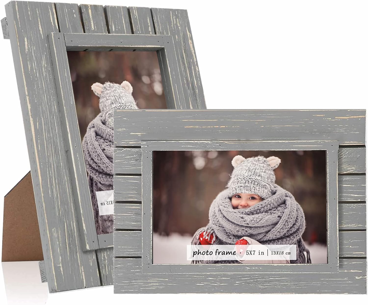 Marco de madera de 5 x 7 pulgadas, color gris turquesa envejecido, paquete de 2