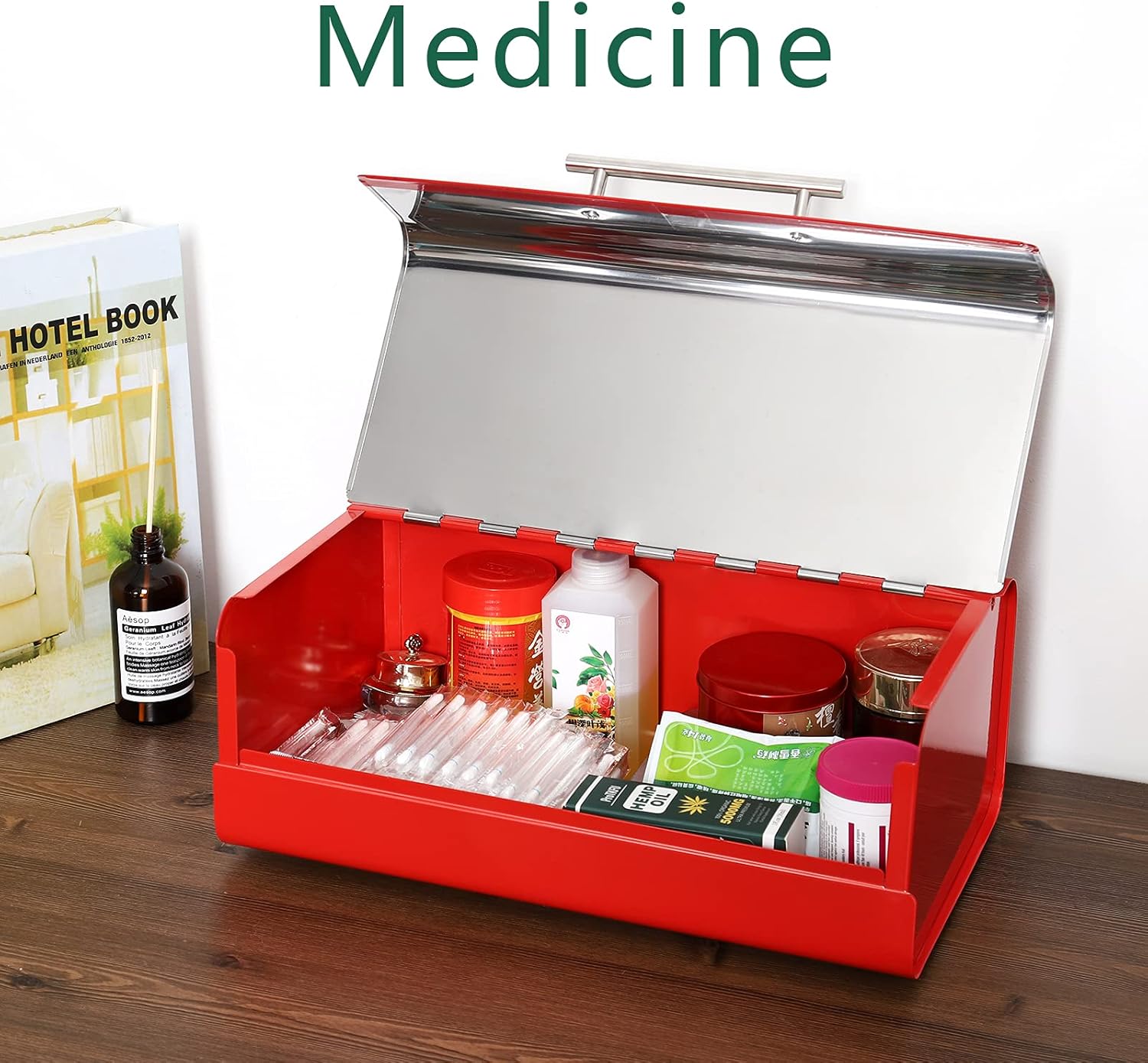 Panera de acero inoxidable con función Keep Fresh, contenedor de alimentos grande y multiusos, regalos de Navidad para cocina o encimera (rojo)