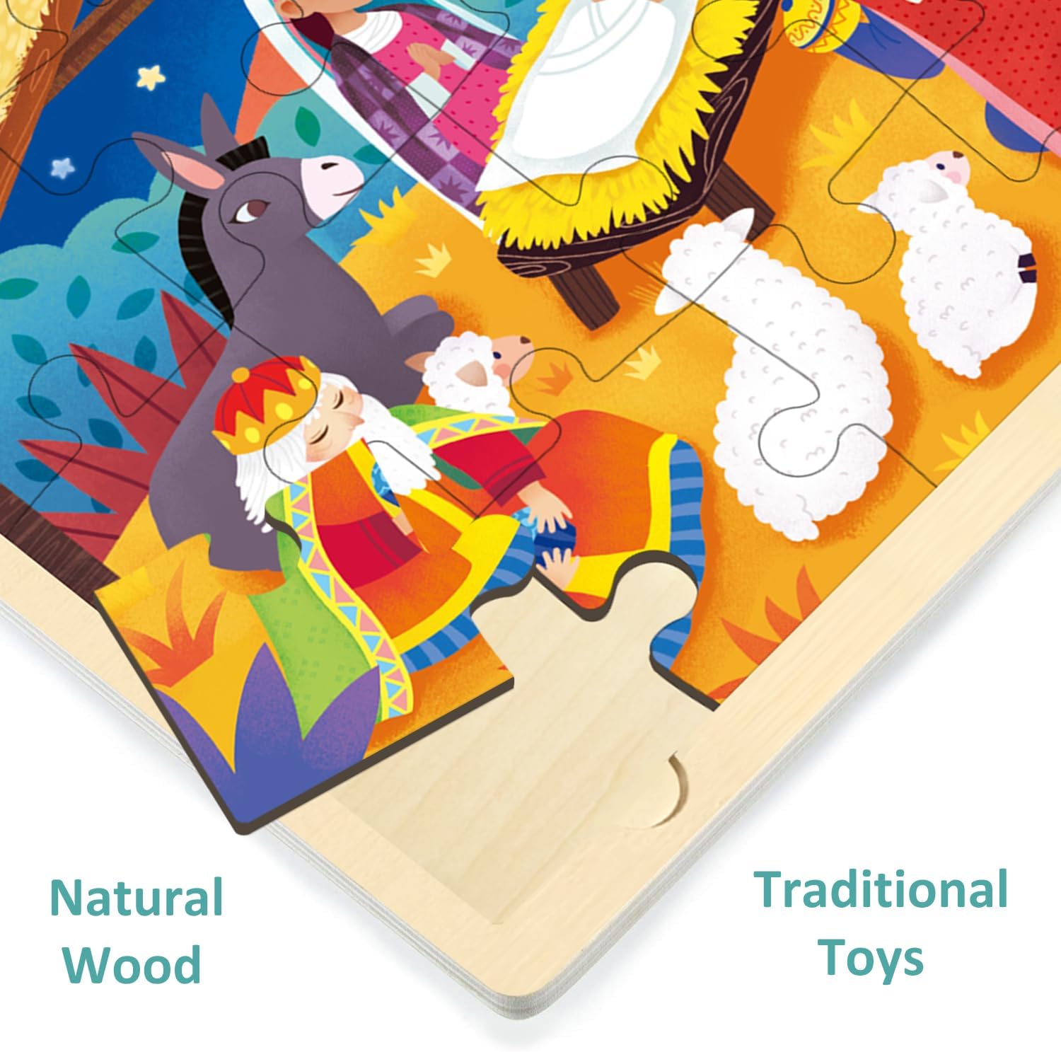 Rompecabezas de madera para niños de 3 años, rompecabezas de 24 piezas para niños de 3 a 5 años con bandeja de rompecabezas, juego de pesebre,