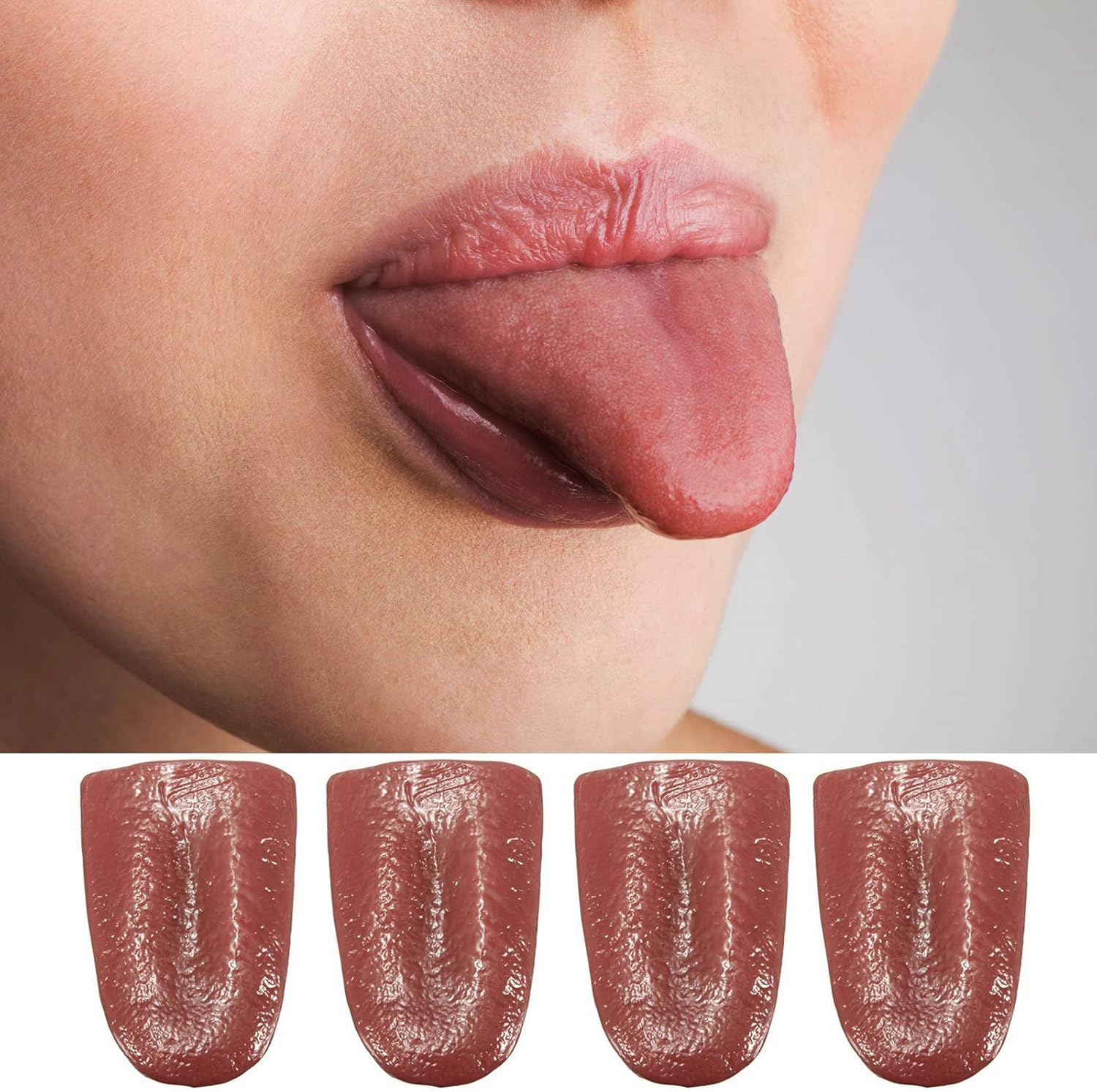 EOQPDECD 4 lenguas postizas, lenguas artificiales, lengua de broma para Halloween, lengua falsa realista, accesorios de truco, accesorios de