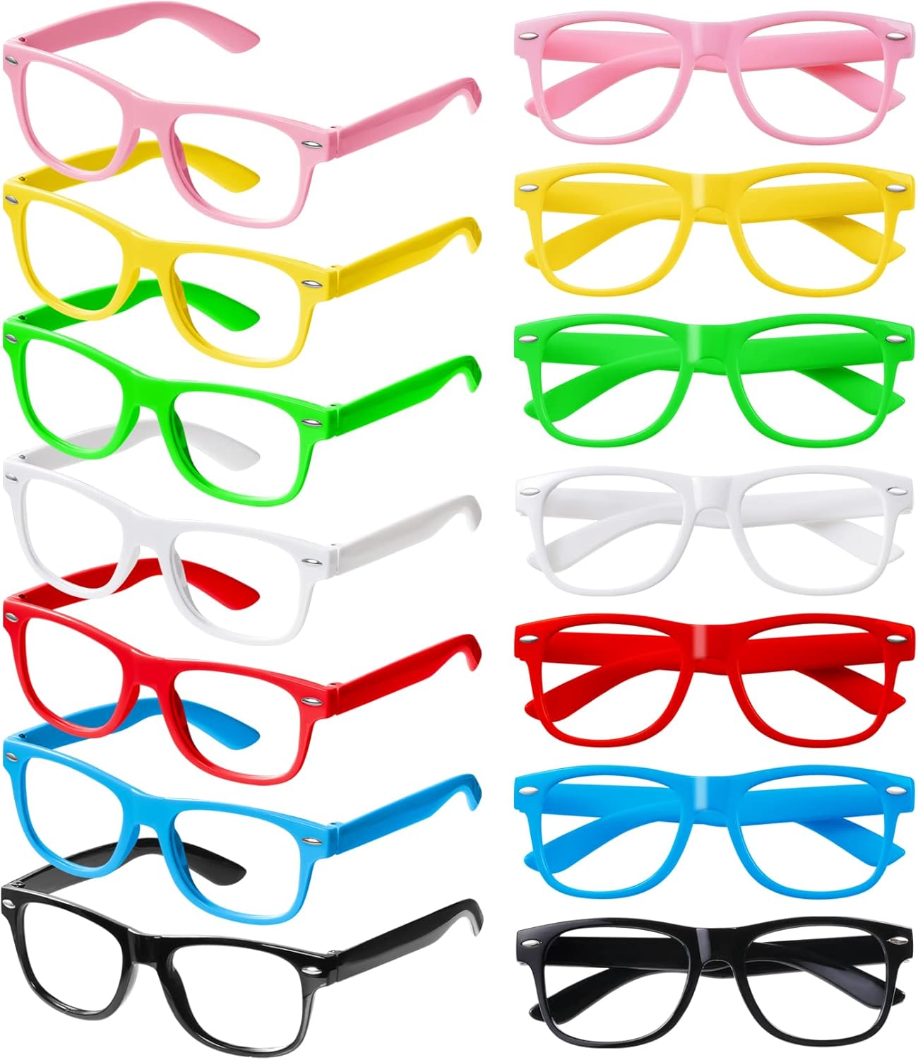 obmwang Paquete de 14 gafas de colores sin lente neón falsas gafas de disfraz para fiesta de cumpleaños, accesorios de atuendo diario