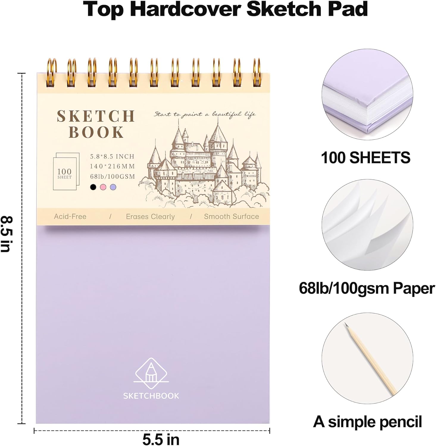 Yoment Paquete de 2 cuadernos de bocetos para dibujar en la parte superior de espiral, bloc de bocetos para niños, de 5.5 x 8.5 pulgadas, tapa dura
