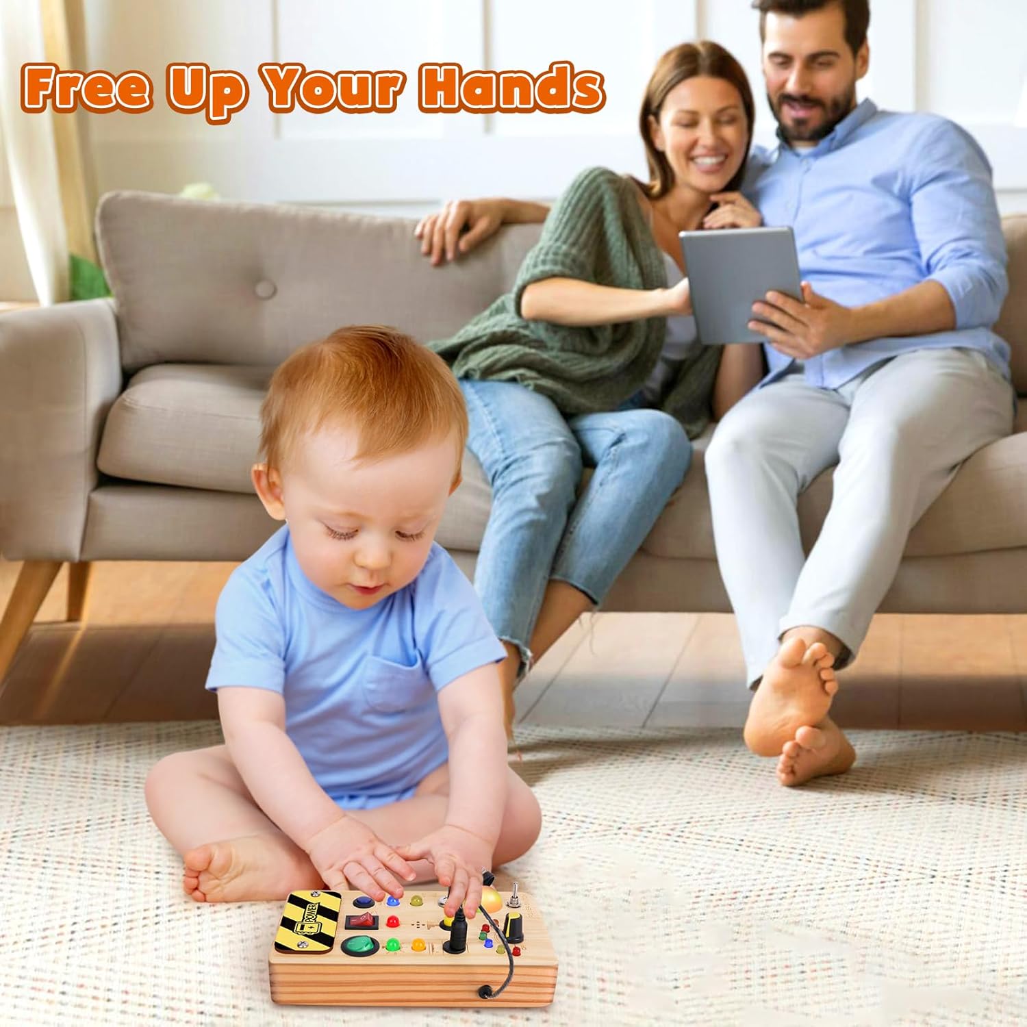 TINTECUSA Tablero de actividades Montessori de juguete para niños pequeños, juguete sensorial de madera con luz LED que cambia de color, juguetes de