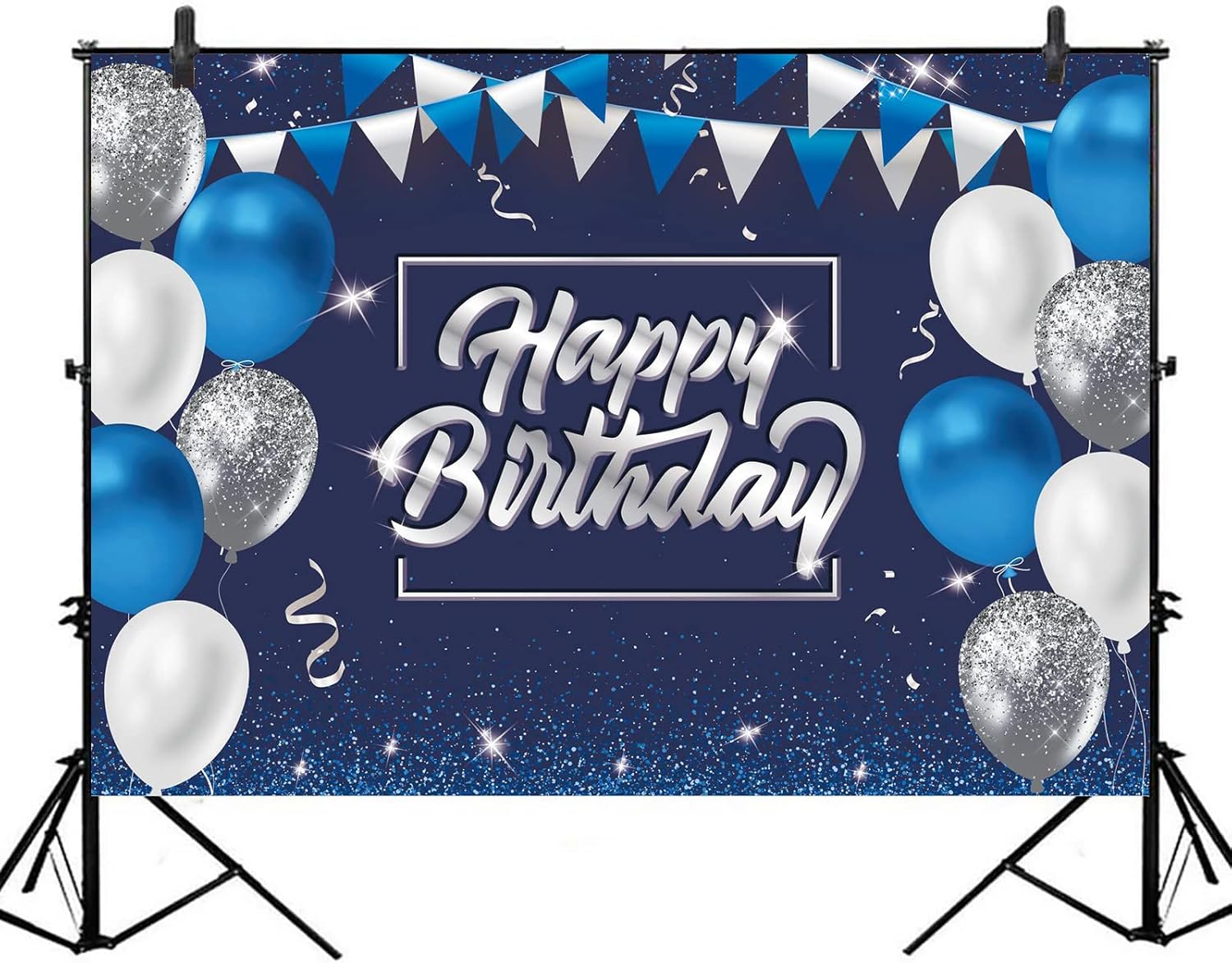 Decoración de feliz cumpleaños de 5 x 3 pies, telón de fondo de cumpleaños con purpurina, cartel de feliz cumpleaños, suministros de fiesta de