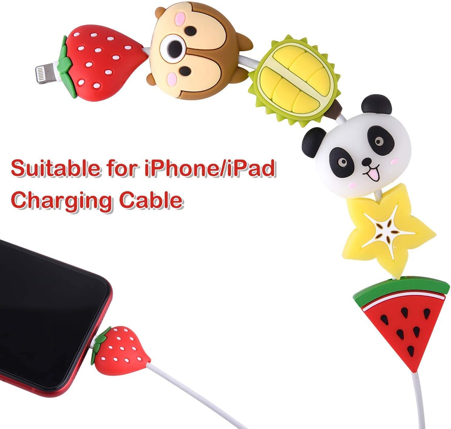 20 protectores de cable USB para iPhoneiPad, protectores de cable de plástico para lindas bebidas, frutas, dinosaurios, animales, protector de cable