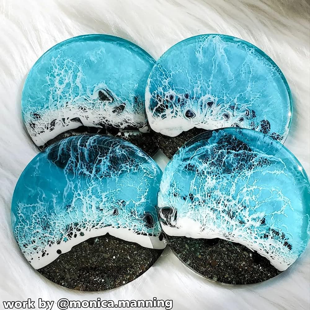 ResinWorld Paquete de 4 moldes redondos de 4 pulgadas, moldes de silicona gruesos para fundición de resina, posavasos de silicona de ágata geoda,