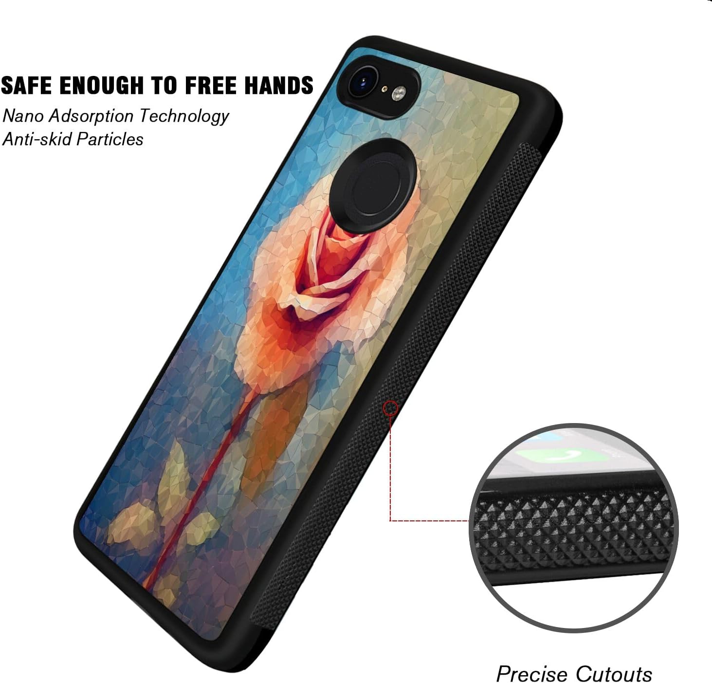 DAFEI Phone Case Compatible with Google Pixel 3a Rose Flower-aa1207 Black Frame Shockproof and Slim Rubber TPU Material with Uniqe Design