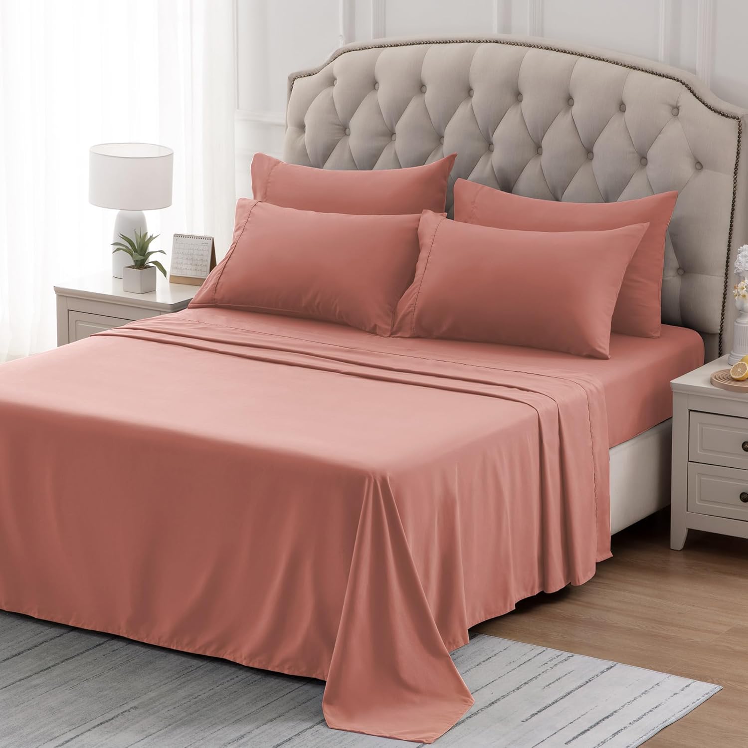 Sleep Zone – Juego de sábanas suaves y frescas de 4 piezas sábana bajera, encimera y fundas de almohada, no se arrugan ni se decoloran, bolsillo