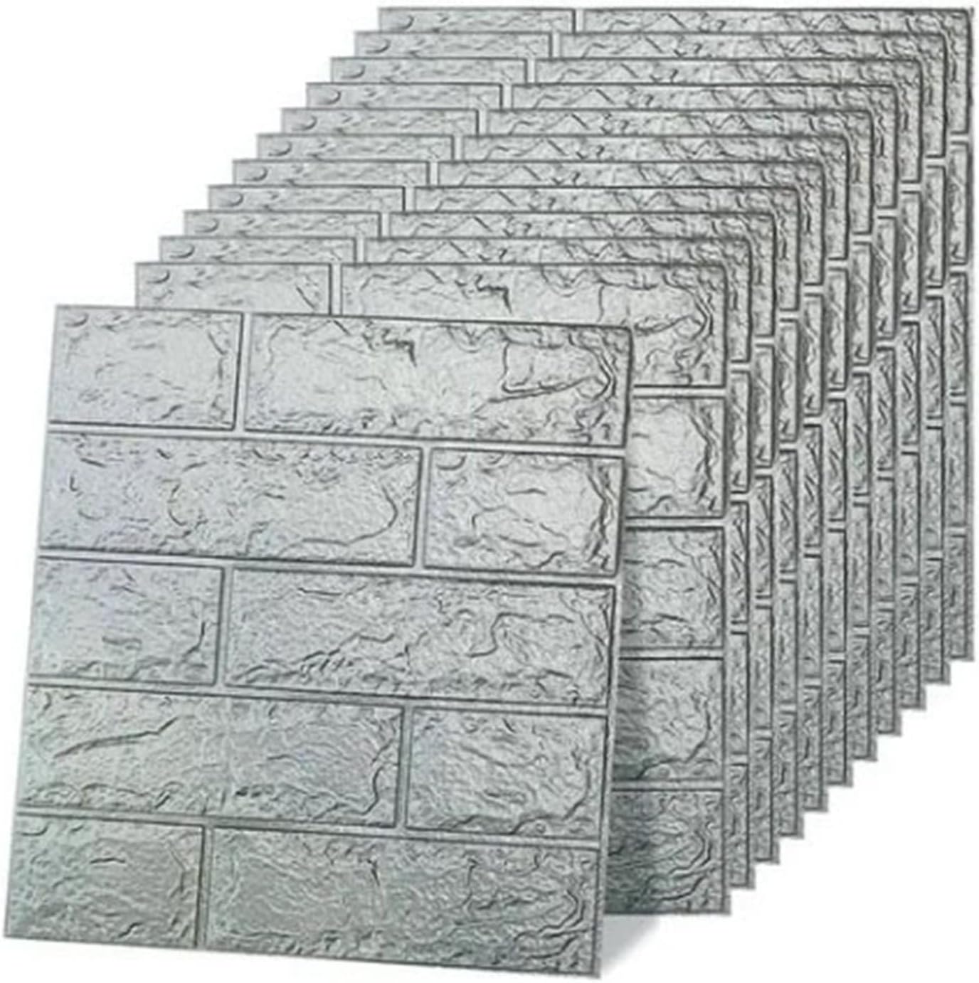 12 piezas de papel tapiz de ladrillo 3D, papel tapiz de ladrillo 3D para despegar y pegar, color negro y gris, autoadhesivo, impermeable, paneles de