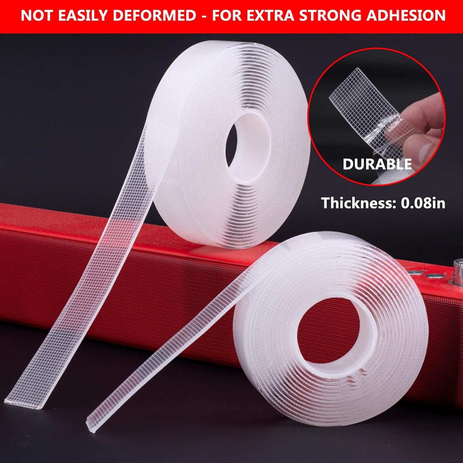 Leyibo Cinta adhesiva de doble cara resistente, 1 pulgada x 17 pies extraíble de montaje nano cinta adhesiva, lavable y reutilizable, cinta adhesiva