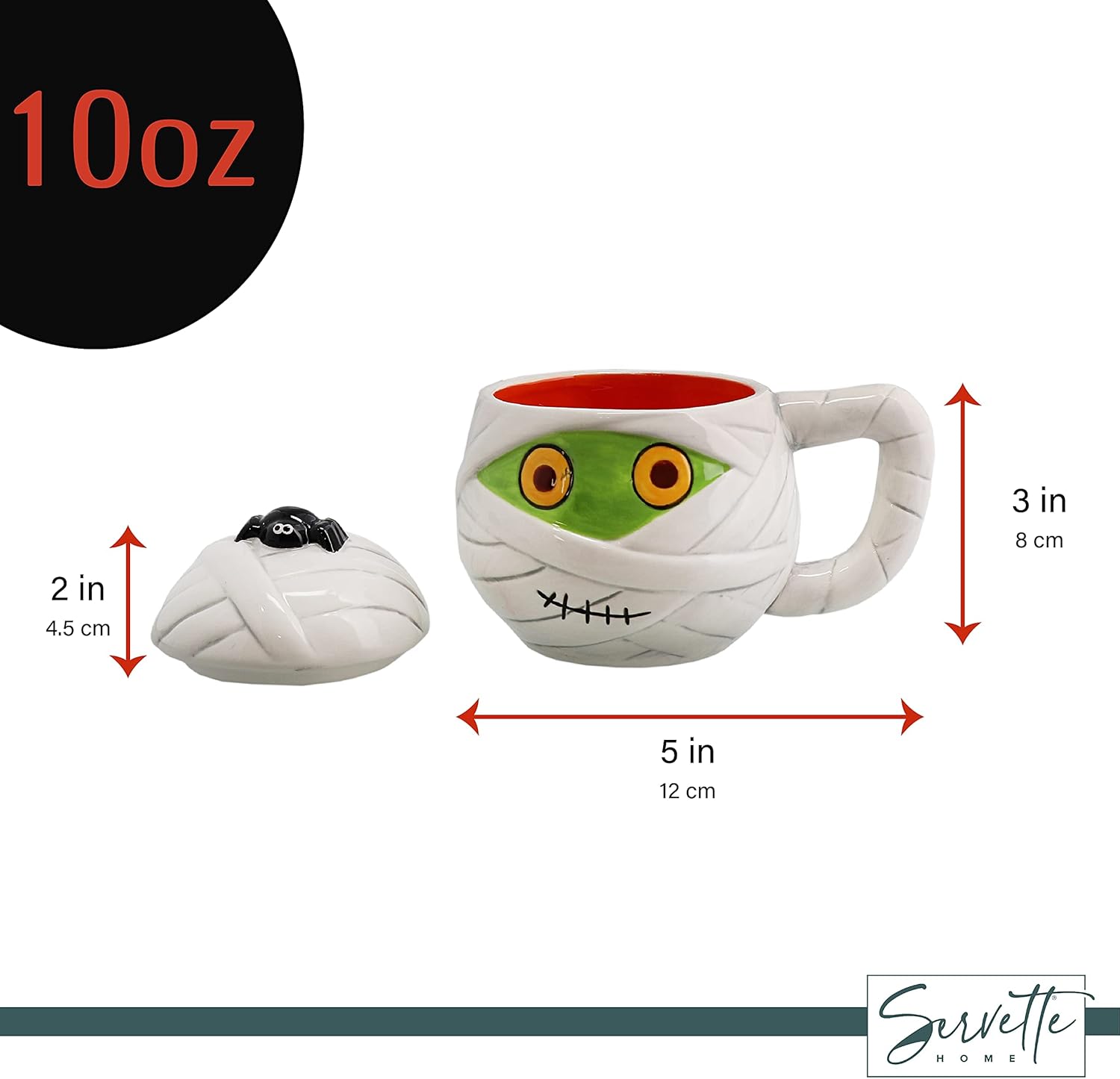 Servette Home Taza de sopa de cerámica de Halloween de 10 onzas con tapa (momia)