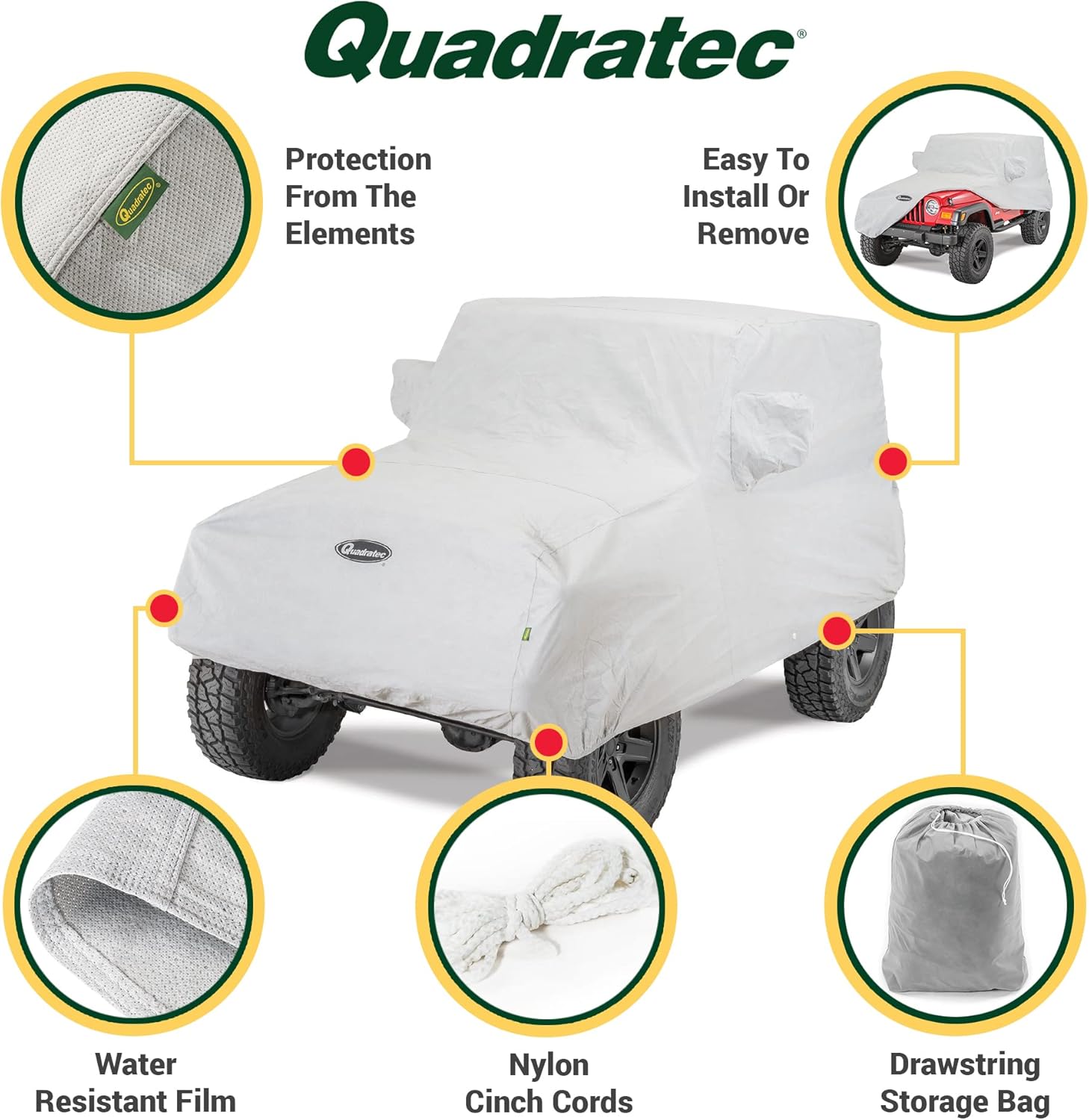Quadratec Softbond – Funda para automóvil de 3 capas, compatible con Jeep CJ, Wrangler TJ y YJ 1976-2006, cubierta para Jeep Wrangler de 2 puertas,