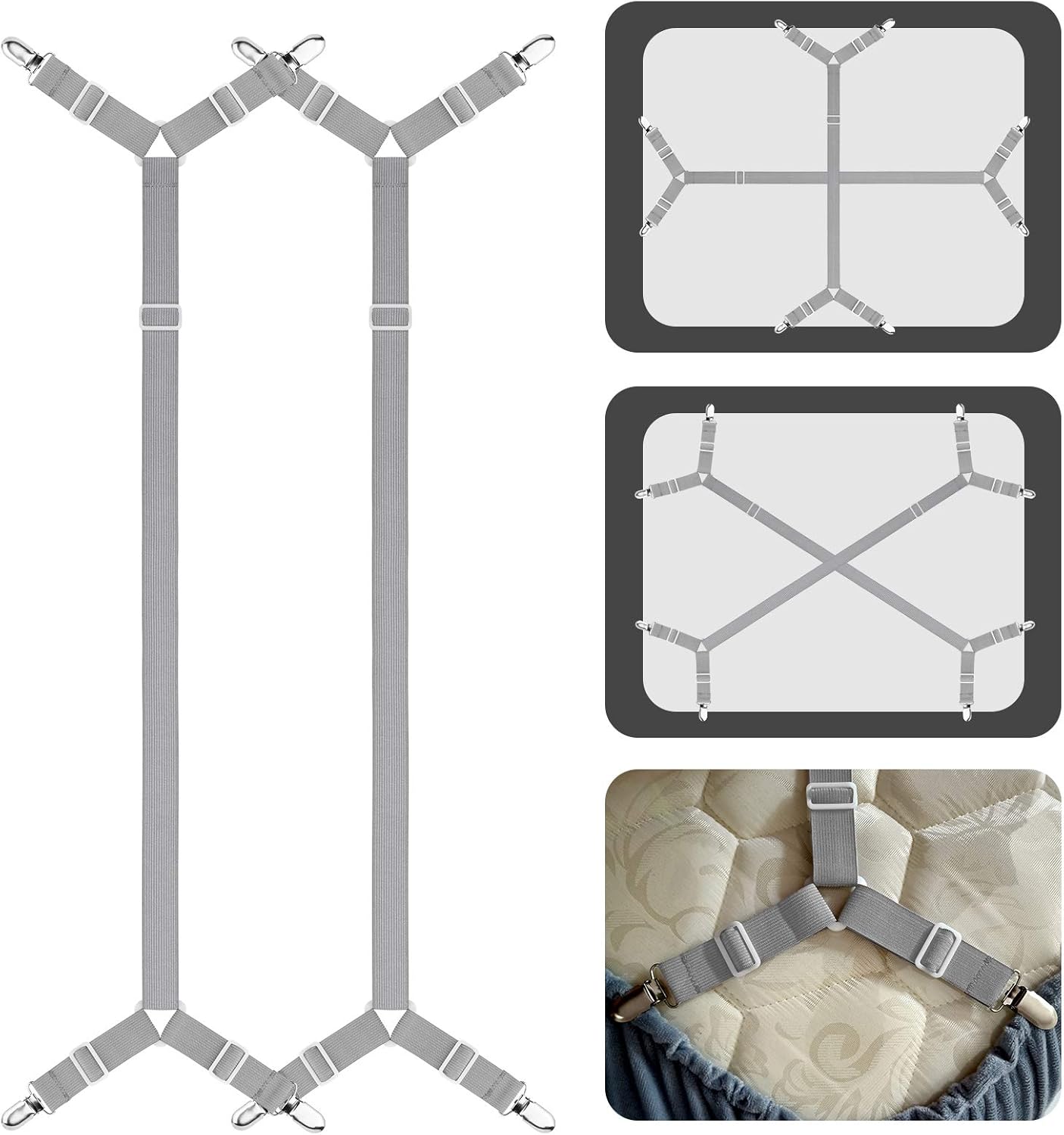 ACEDÉCOR Correas de sábanas, clips para sábana bajera debajo del colchón para mantener las sábanas en su lugar, correas de soporte de sábanas para