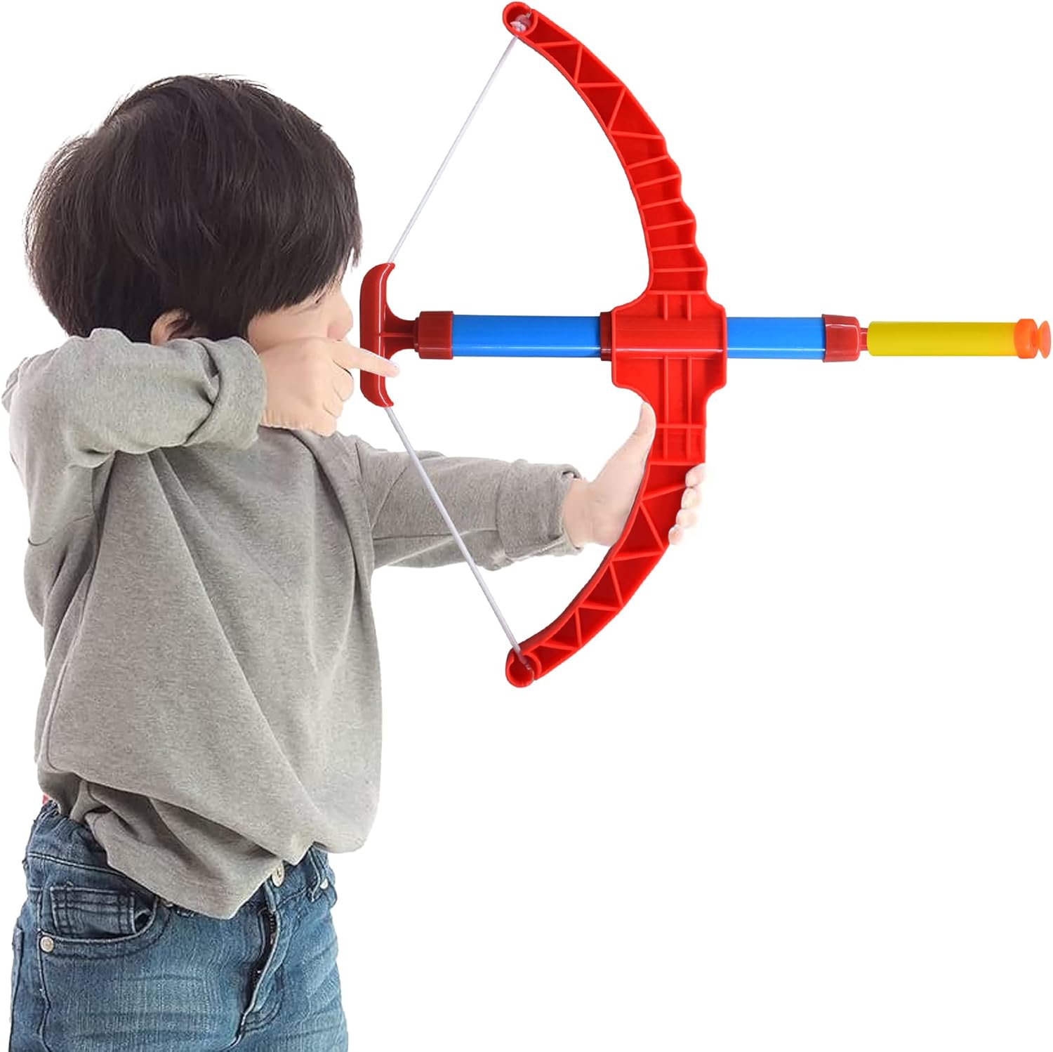 ArtCreativity Juego de disparos de arco y flecha rojo, incluye arco impulsado por aire, barril, seis dardos de espuma suave, viene en embalaje de