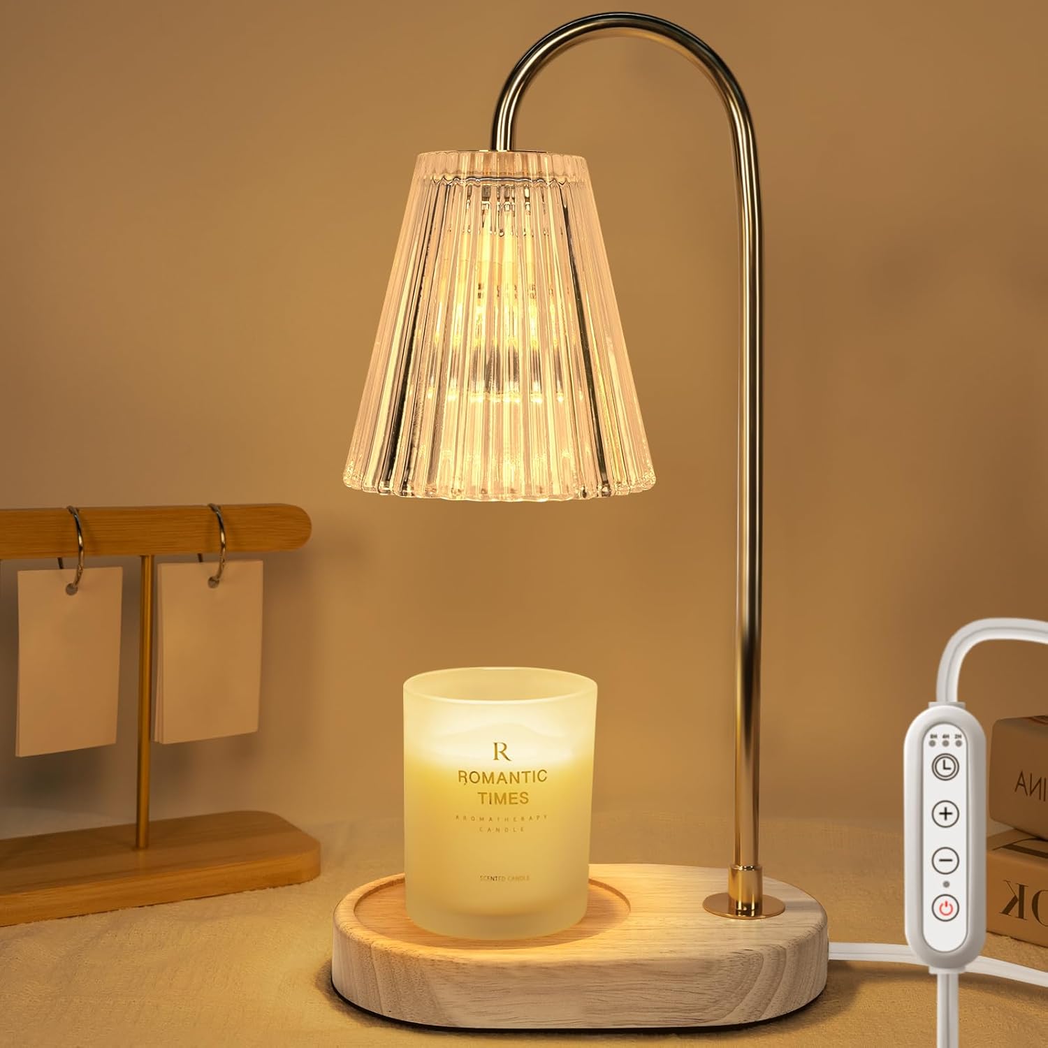 Lámpara calentadora de velas eléctrica con fragancia con 2 bombillas, temporizador y regulador de intensidad de 4 niveles, compatible con todas las