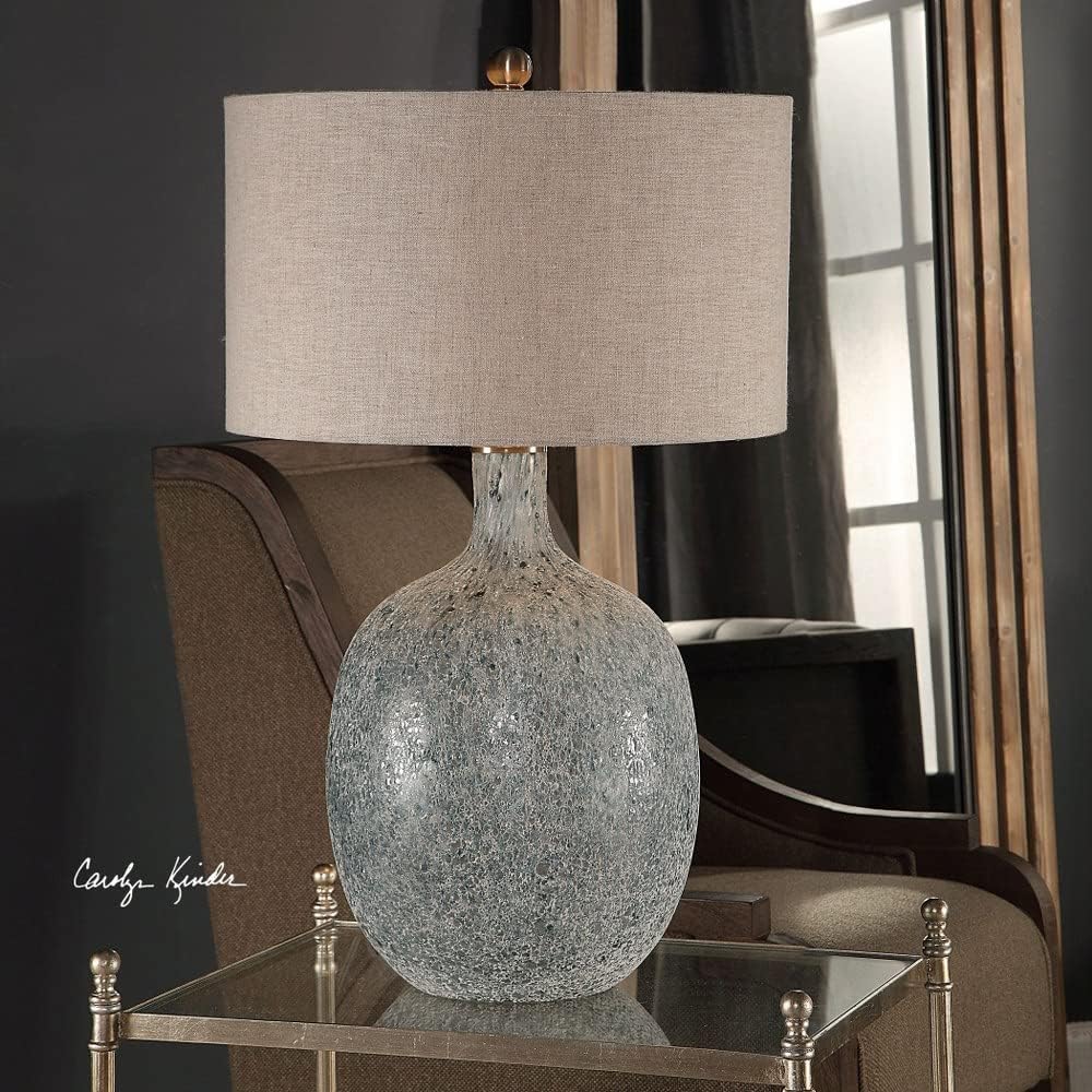 Uttermost Oceaonna – Lámpara de mesa de cristal esmaltado azul y blanco envejecido