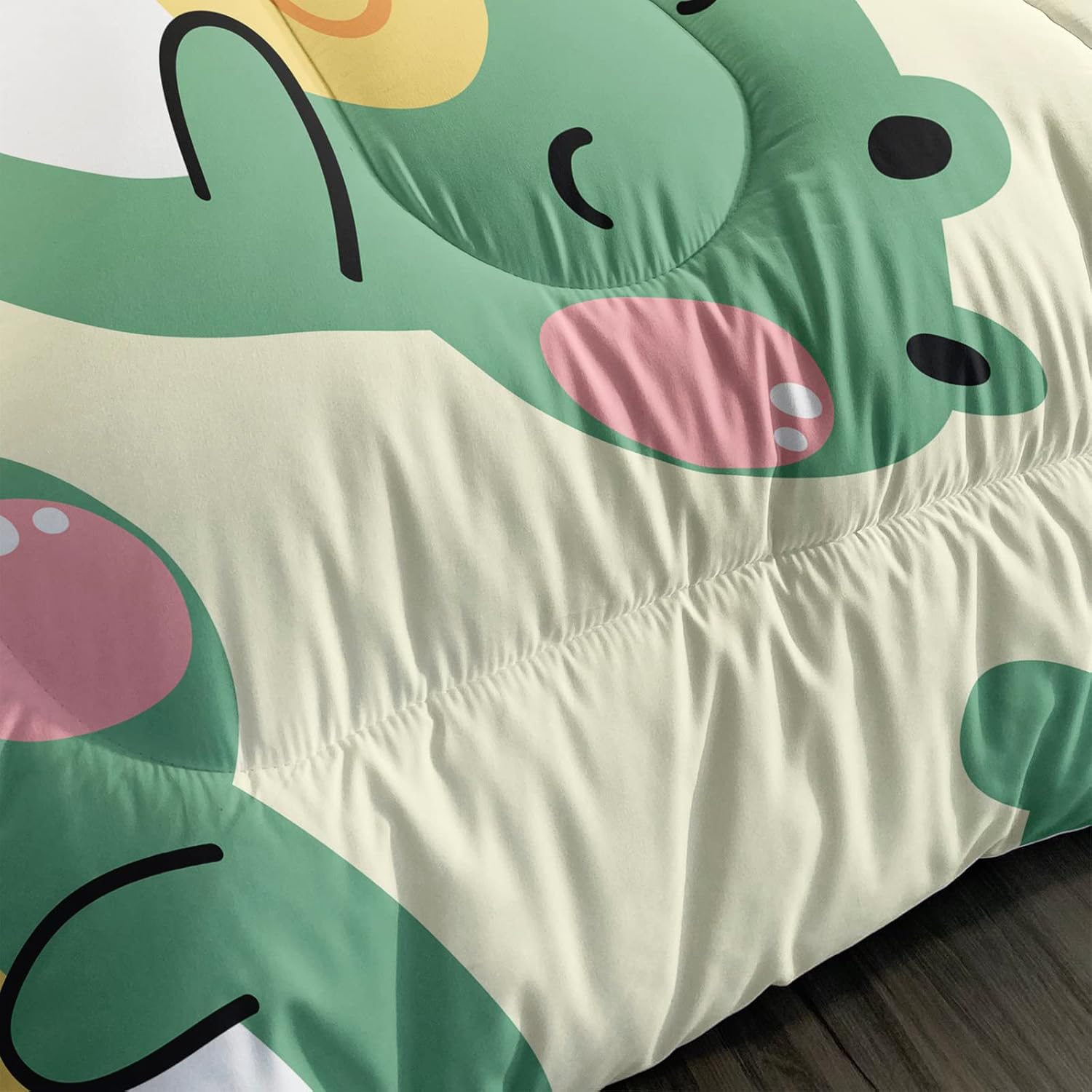 Juego de edredón de 3 piezas con estampado de rana de dibujos animados y 2 fundas de almohada, suave y ligero, para todas las estaciones