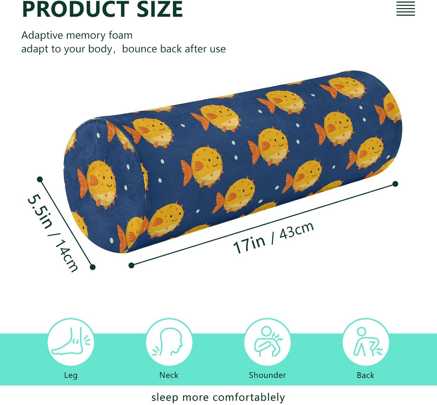 Almohada cervical redonda amarilla de pez hawaiano, almohada cervical, almohada para el cuello, almohada redonda pequeña para sillas, almohada