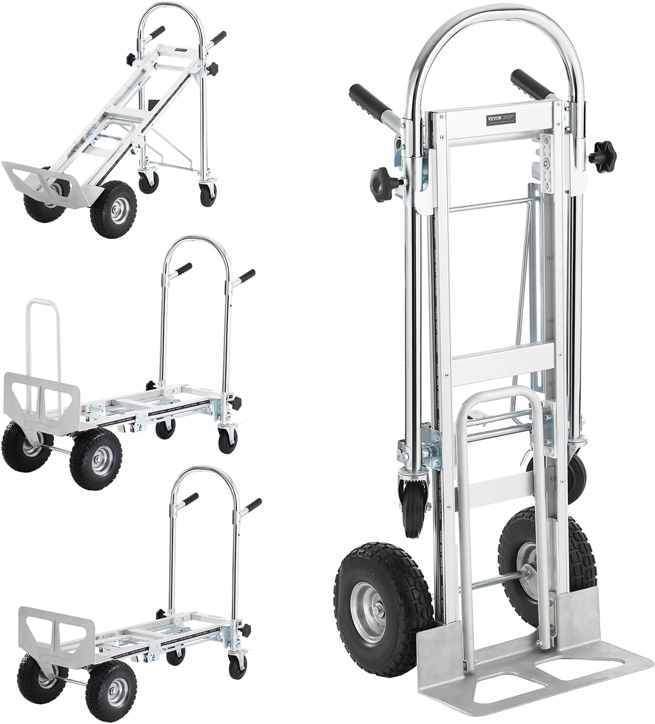 VEVOR Camión de mano plegable de aluminio, diseño 4 en 1 con capacidad de 1000 libras, carrito plegable industrial resistente, carrito de ruedas de