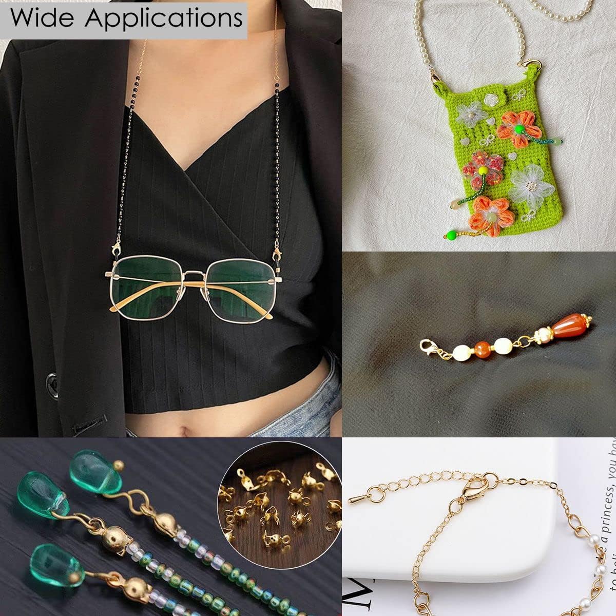 Juego de 1000 accesorios para fabricación de joyas, 100 cierres de pinza de langosta, 300 cuentas engarzadas, 600 conectores de anillo abierto para