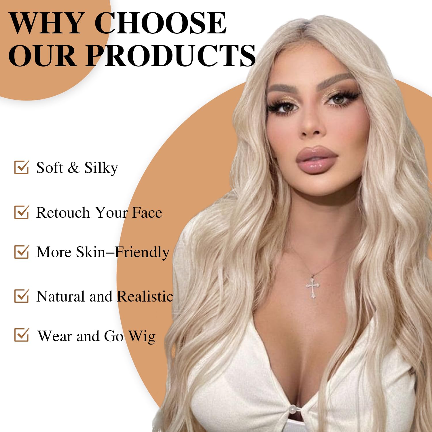 Hanne Fashion Peluca larga ondulada rubia para mujer, parte media, peluca rubia platino, pelucas sintéticas para uso en fiestas, cosplay (rubio)