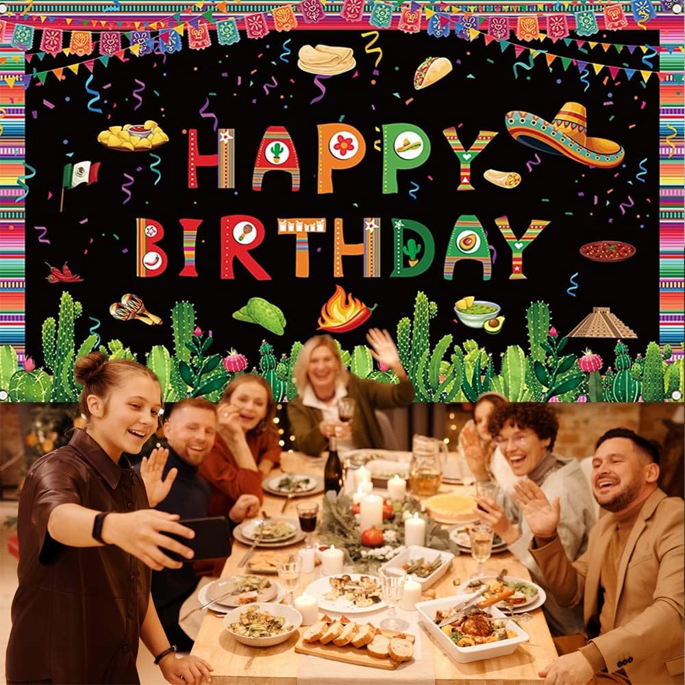 Fondo de fiesta mexicana con temática de fiesta de cumpleaños, decoraciones de fiesta mexicana, decoraciones de fiesta de carnaval del Cinco de Mayo