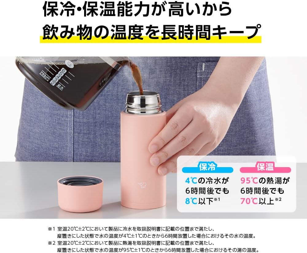 Zojirushi SM-MA35-PM Water Bottle, Seamless Stopper, Small Capacity, 11.8 fl oz (350 ml), Screw, Stainless Steel Mug, Dahlia Pink, Integrated Washer
