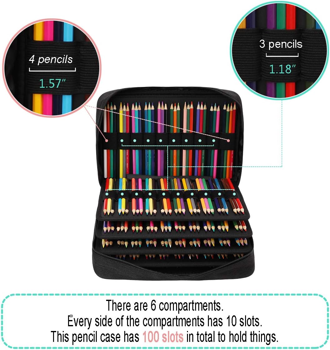 JAKAGO Estuche de 304 ranuras para lápices de colores, bolsa de almacenamiento de gran capacidad para pintor de artistas, organizador multifuncional