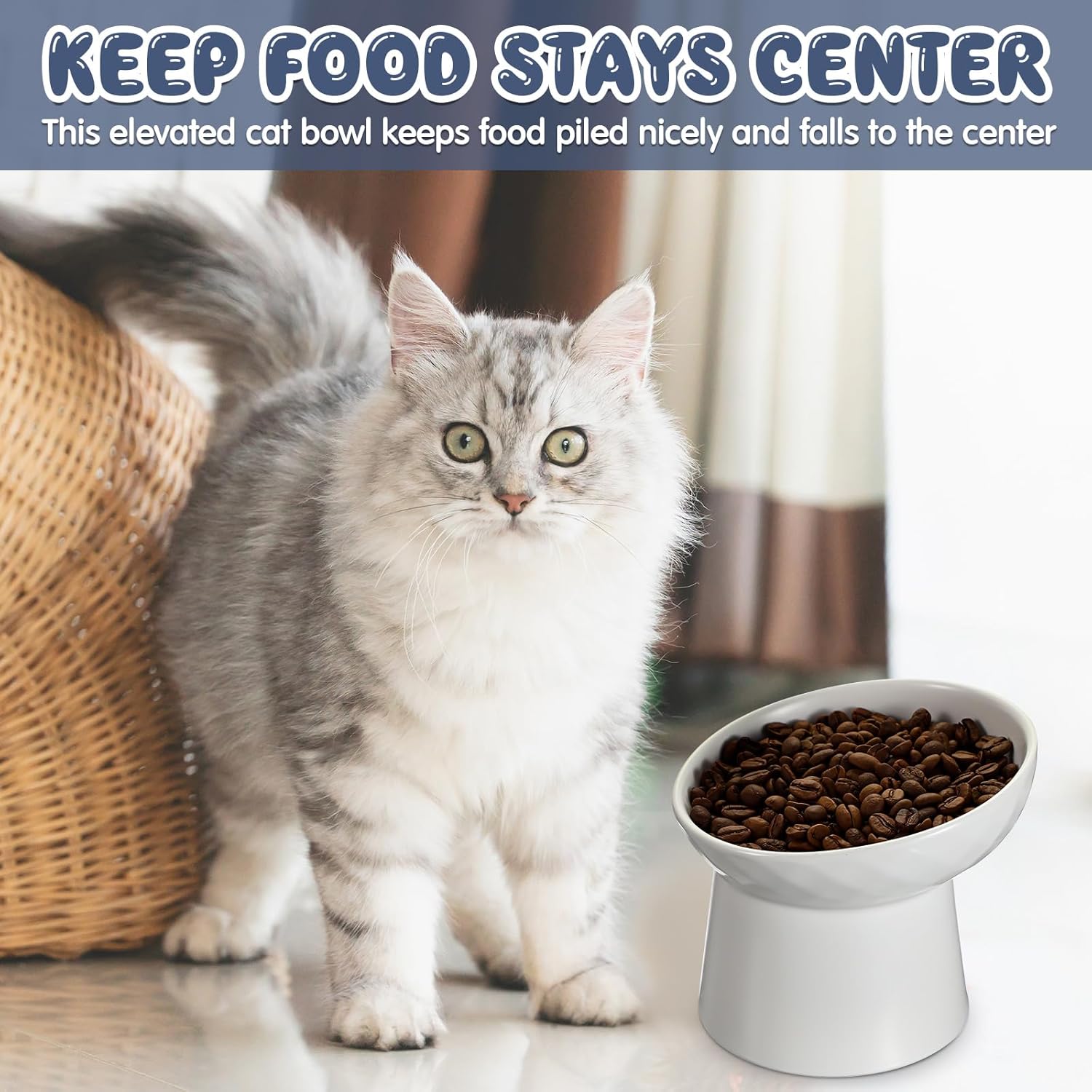 Cuencos elevados de cerámica para gatos de 4 piezas, cuencos inclinados para comida para gatos, sin estrés, fatiga de bigotes, prevención de